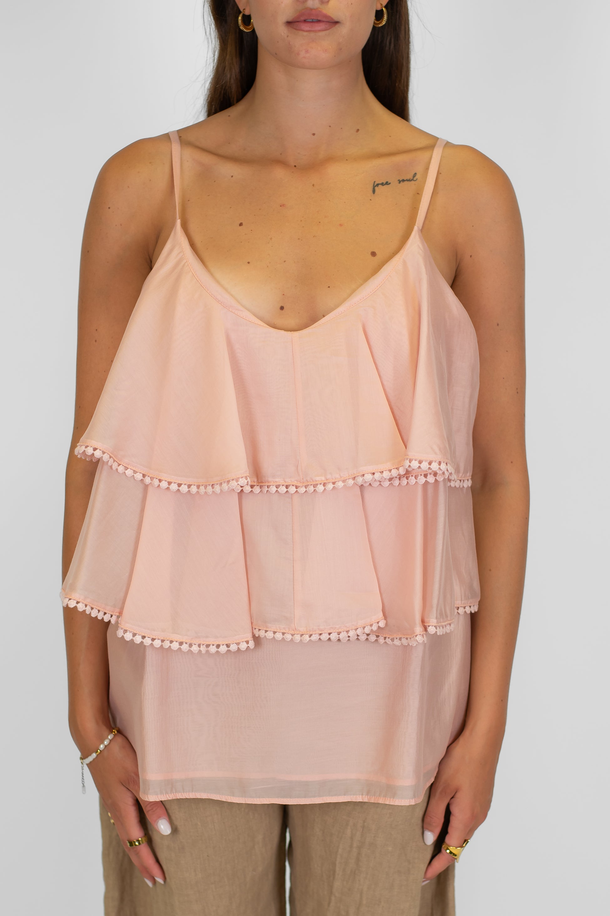 Motel - Top a balze in tencele con spallina sottile