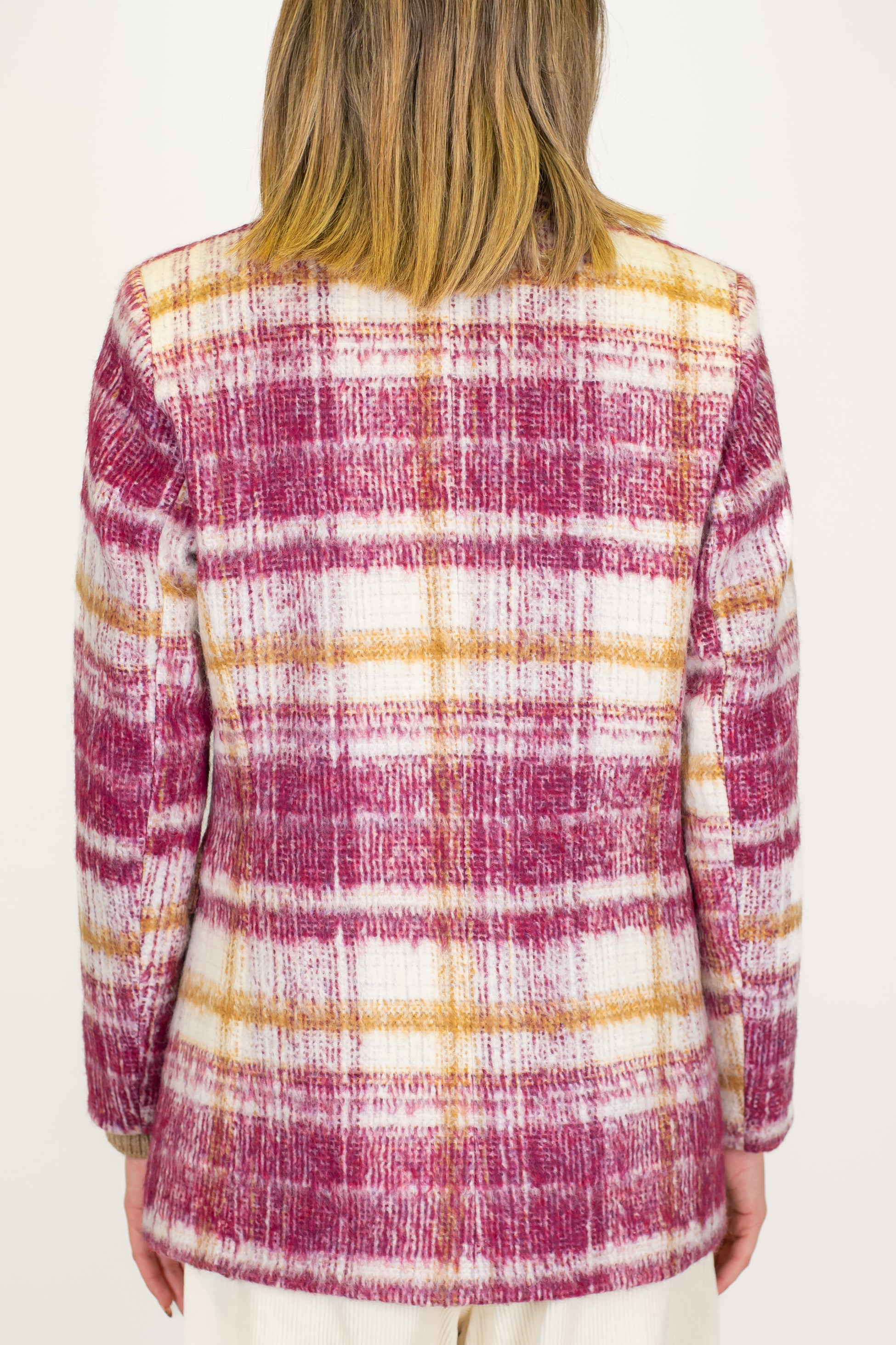 Motel - Giacca monopetto fantasia check in misto lana con spille