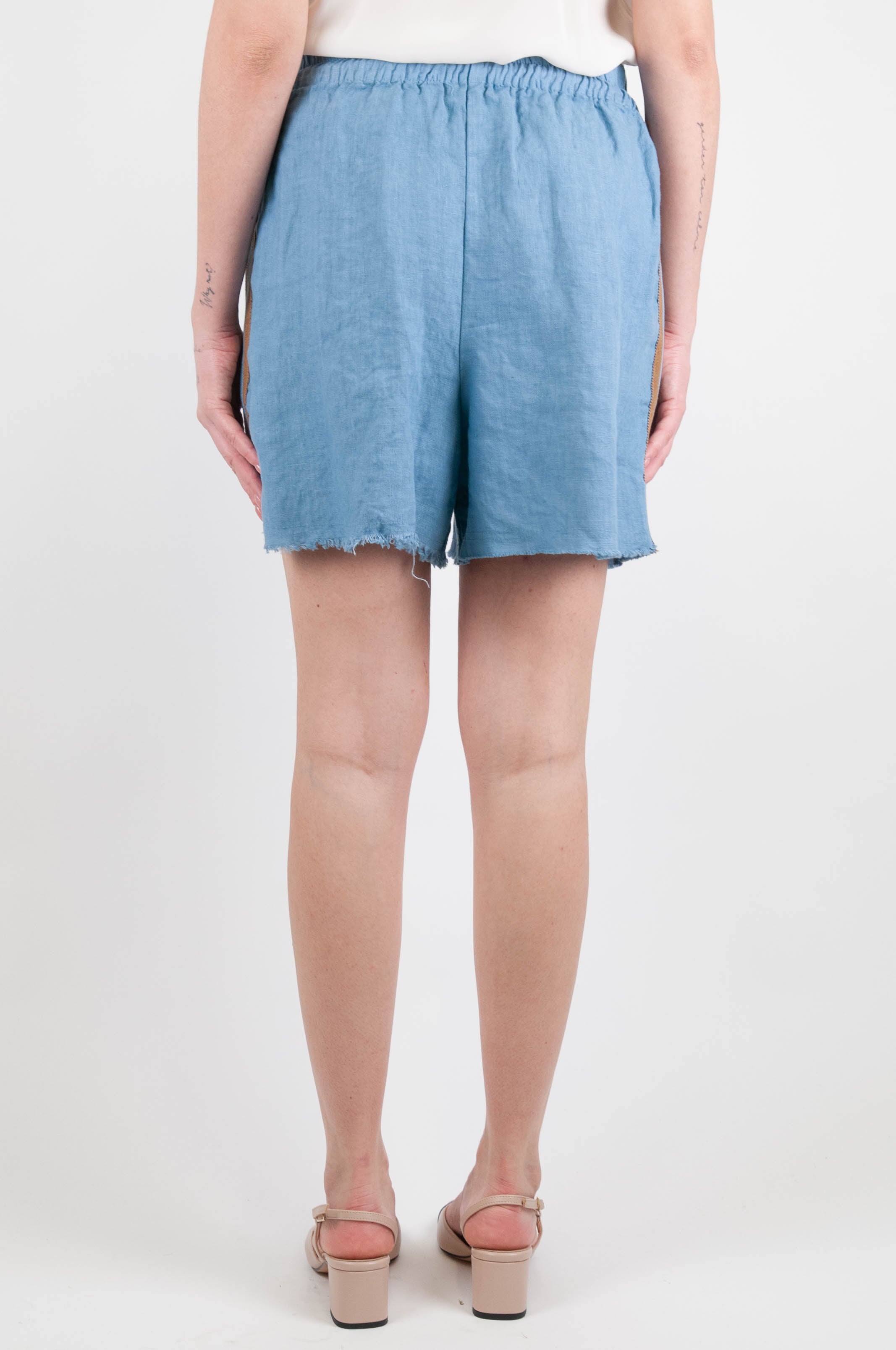 Motel - Linen shorts with drawstring and contrasting side band