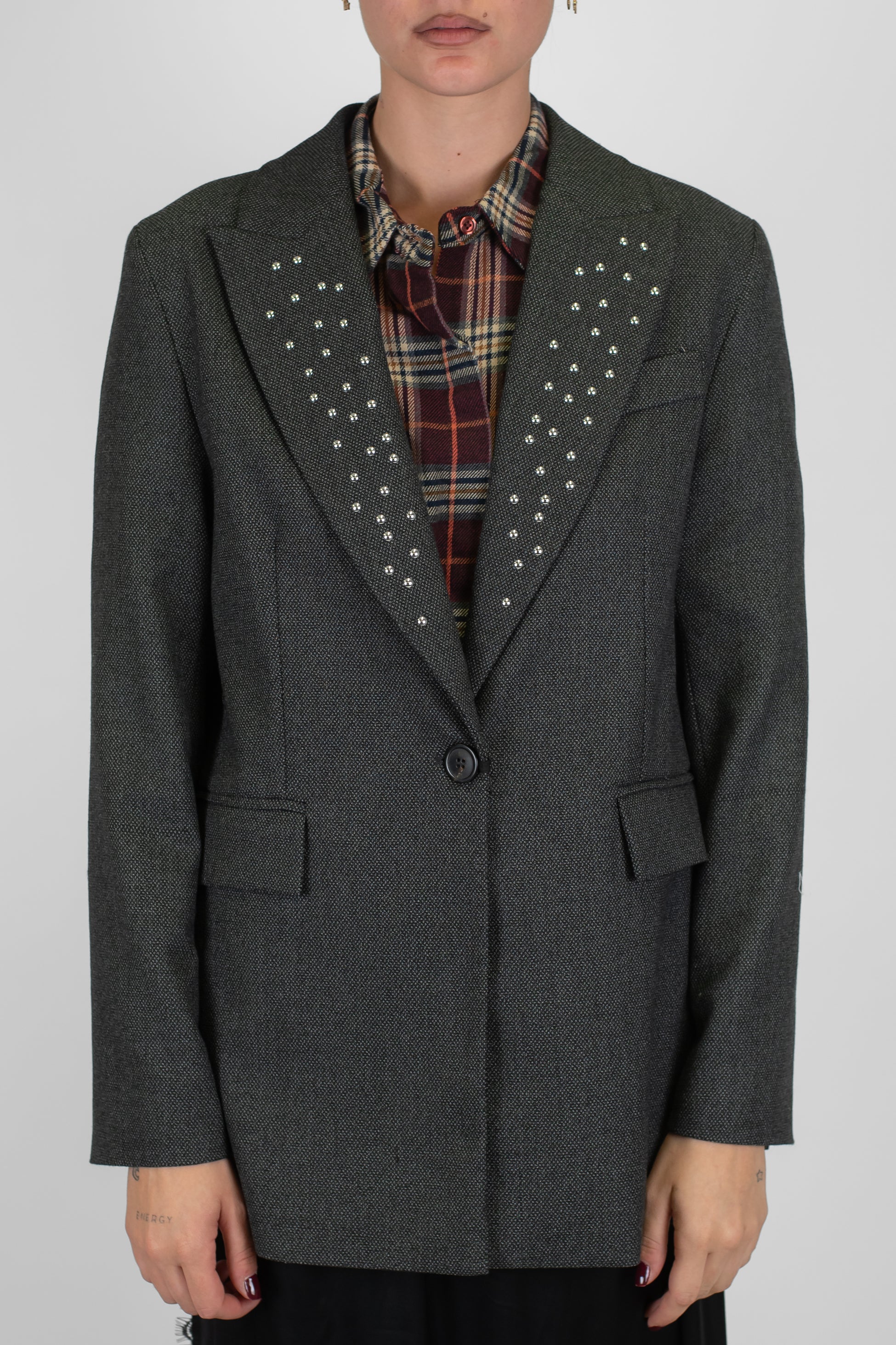 Maryley - Giacca monopetto con rever a lancia con borchie