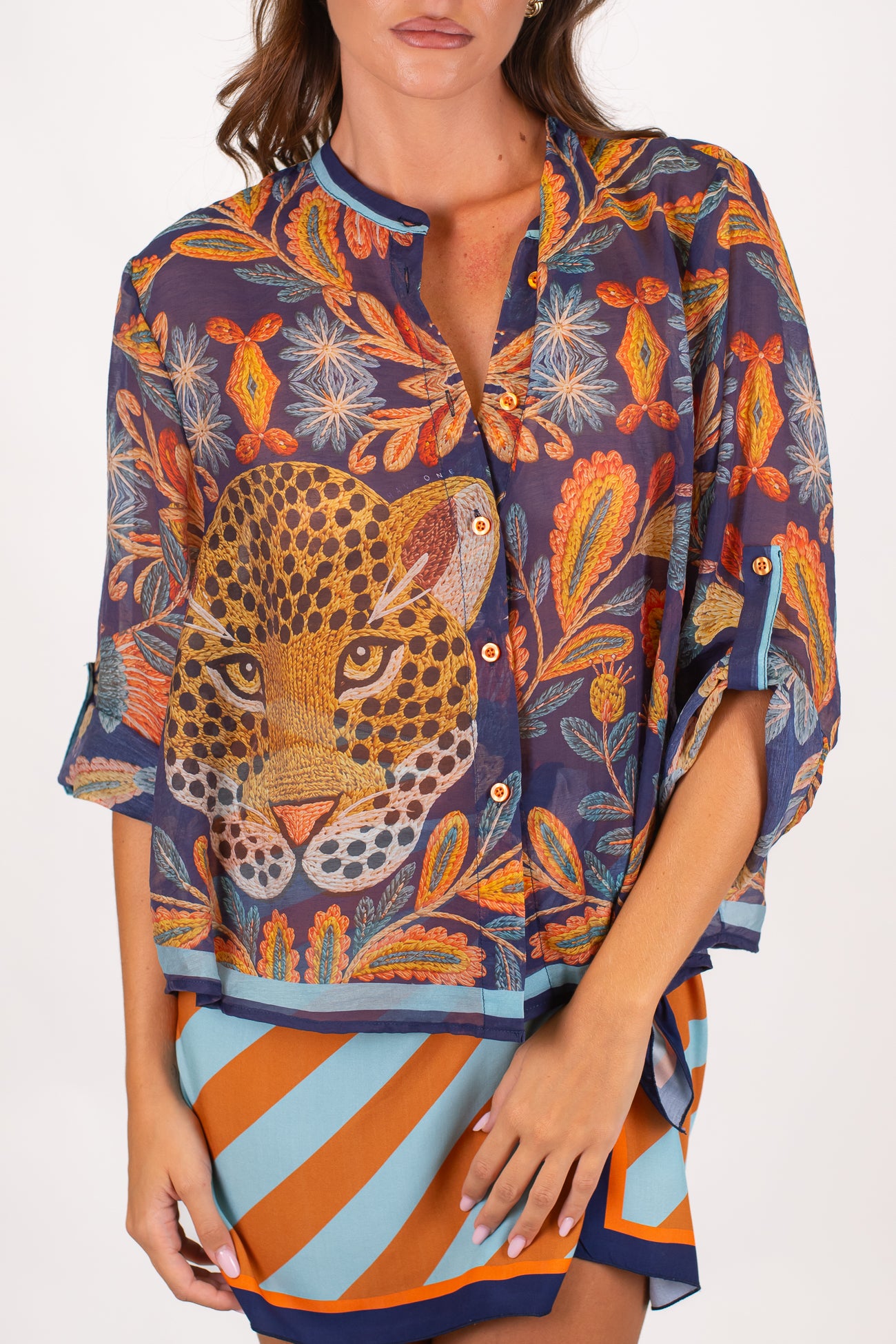 Haveone - Camicia in lyocell fantasia tigre
