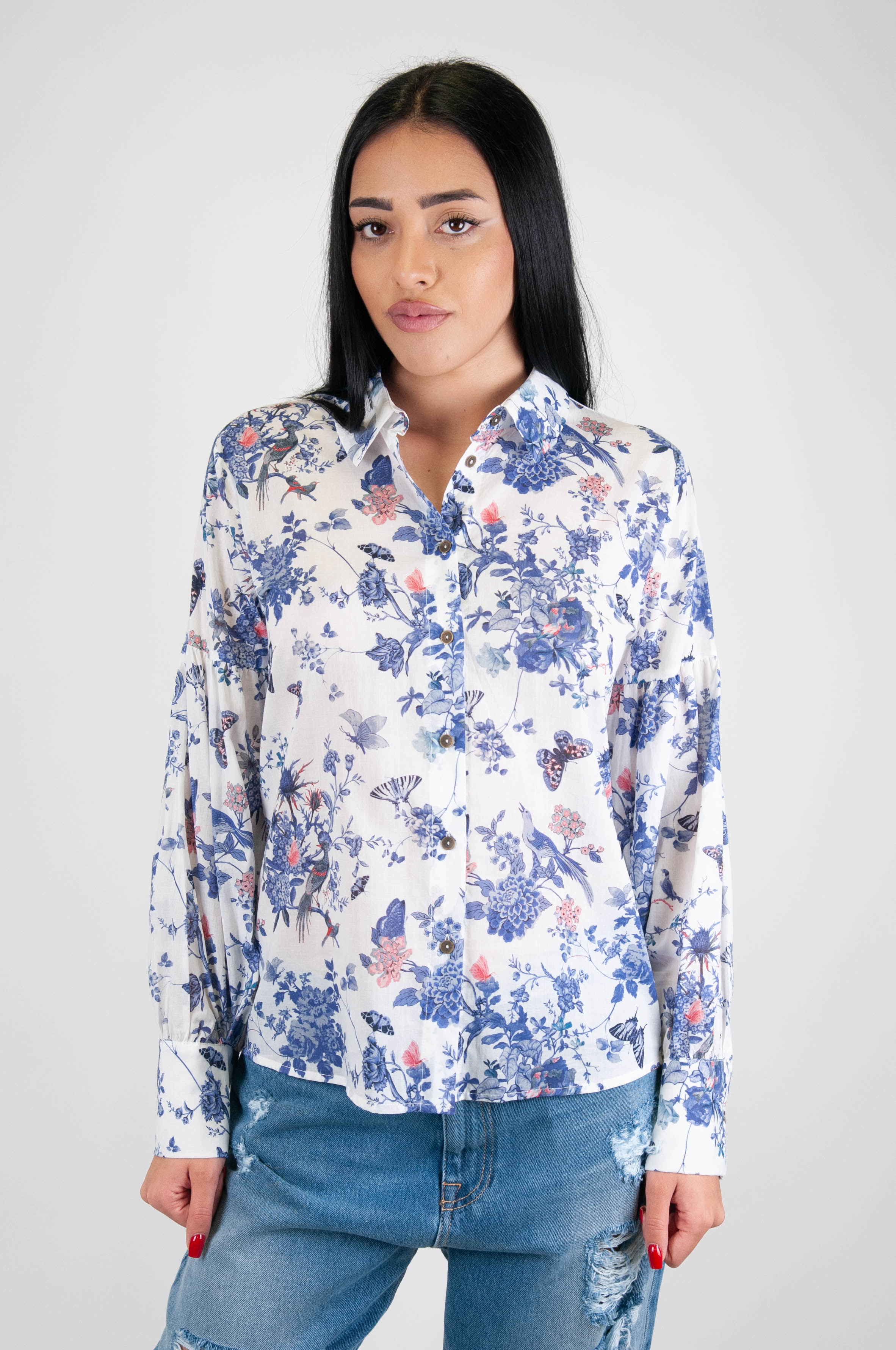 Tension in - Floral patterned shirt in cotton muslin