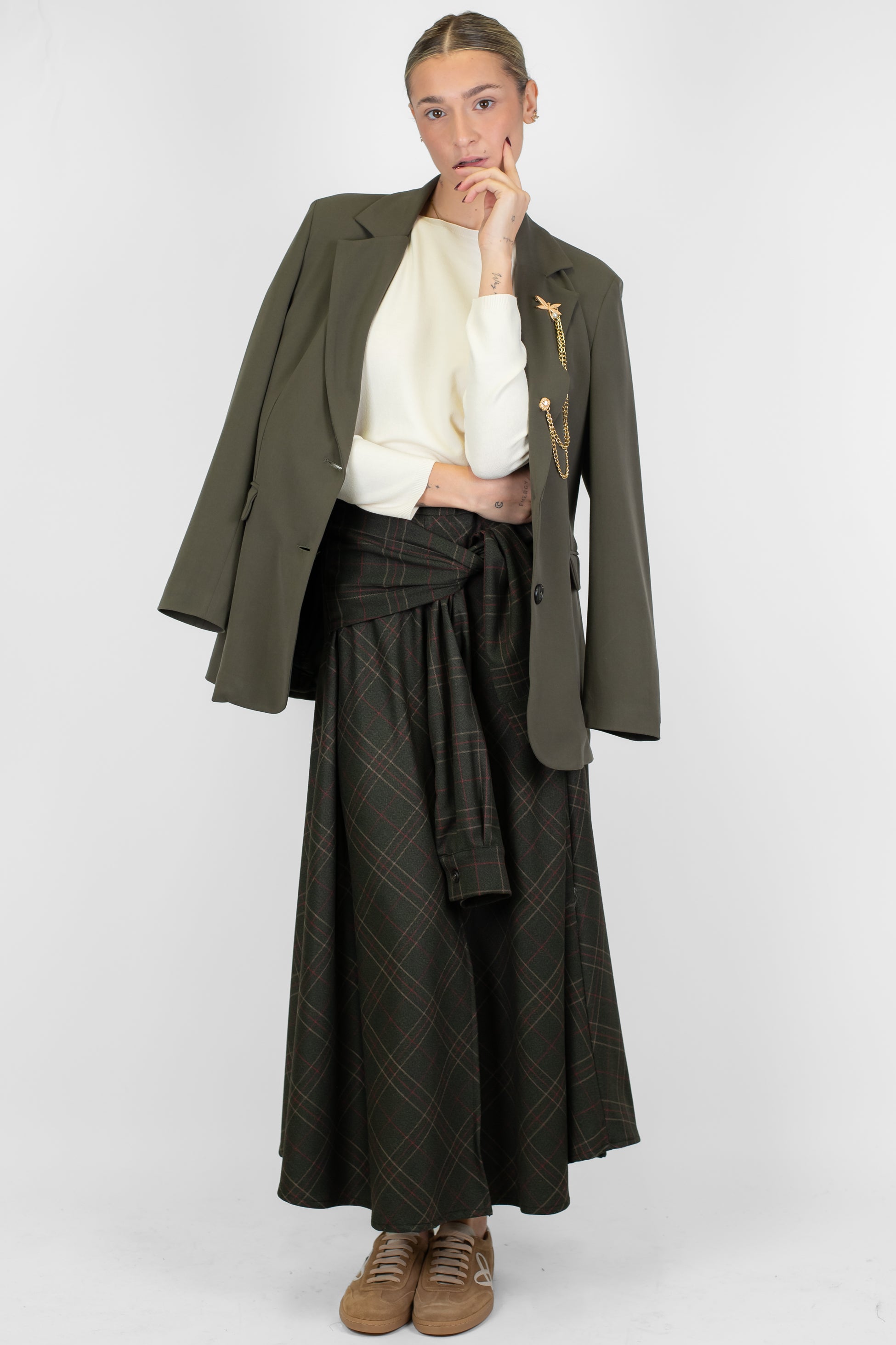 Motel - Gonna fantasia quadri con nodo maniche sul fronte