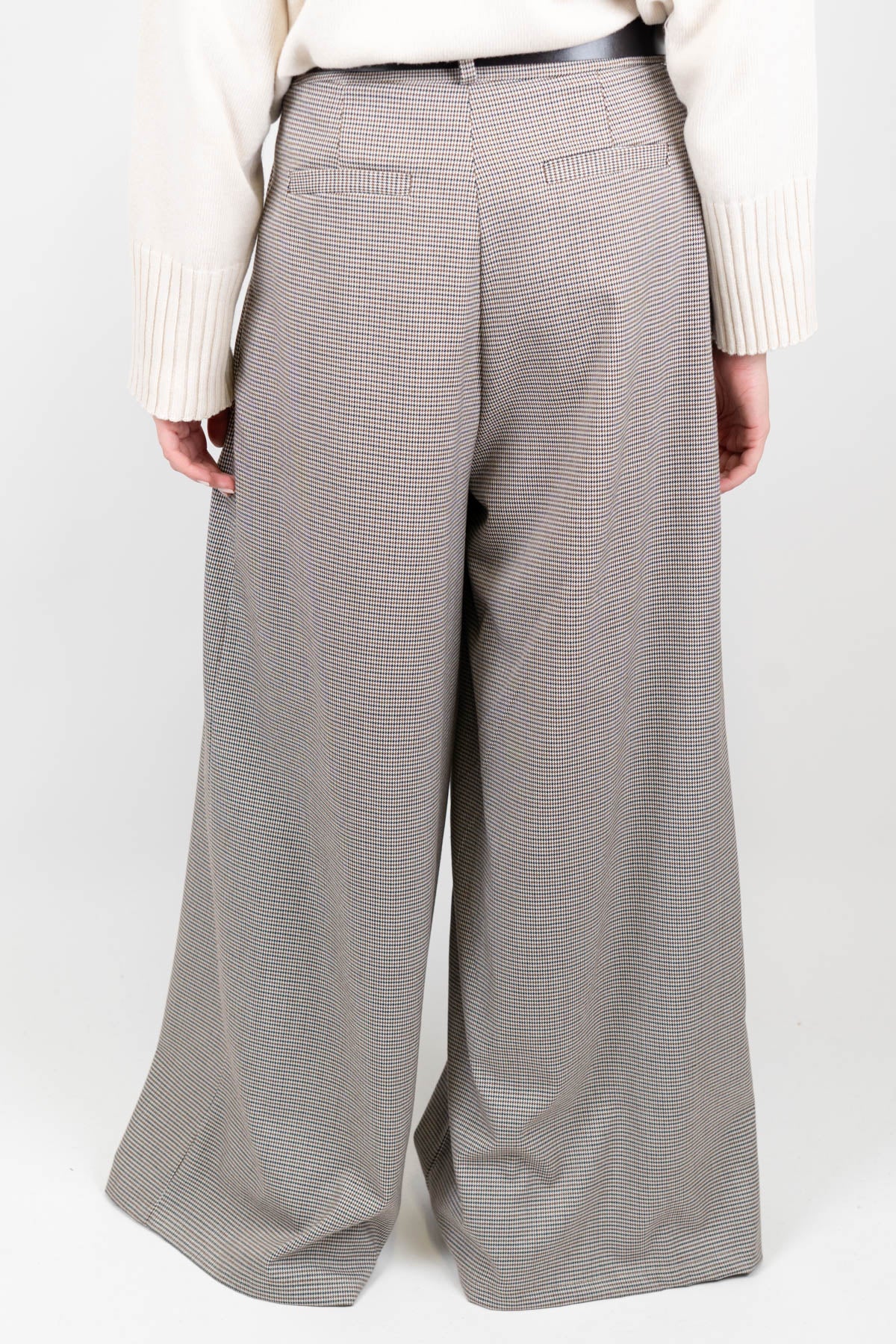 Haveone - Pantalone palazzo con pinces fantasia micro pied de poule