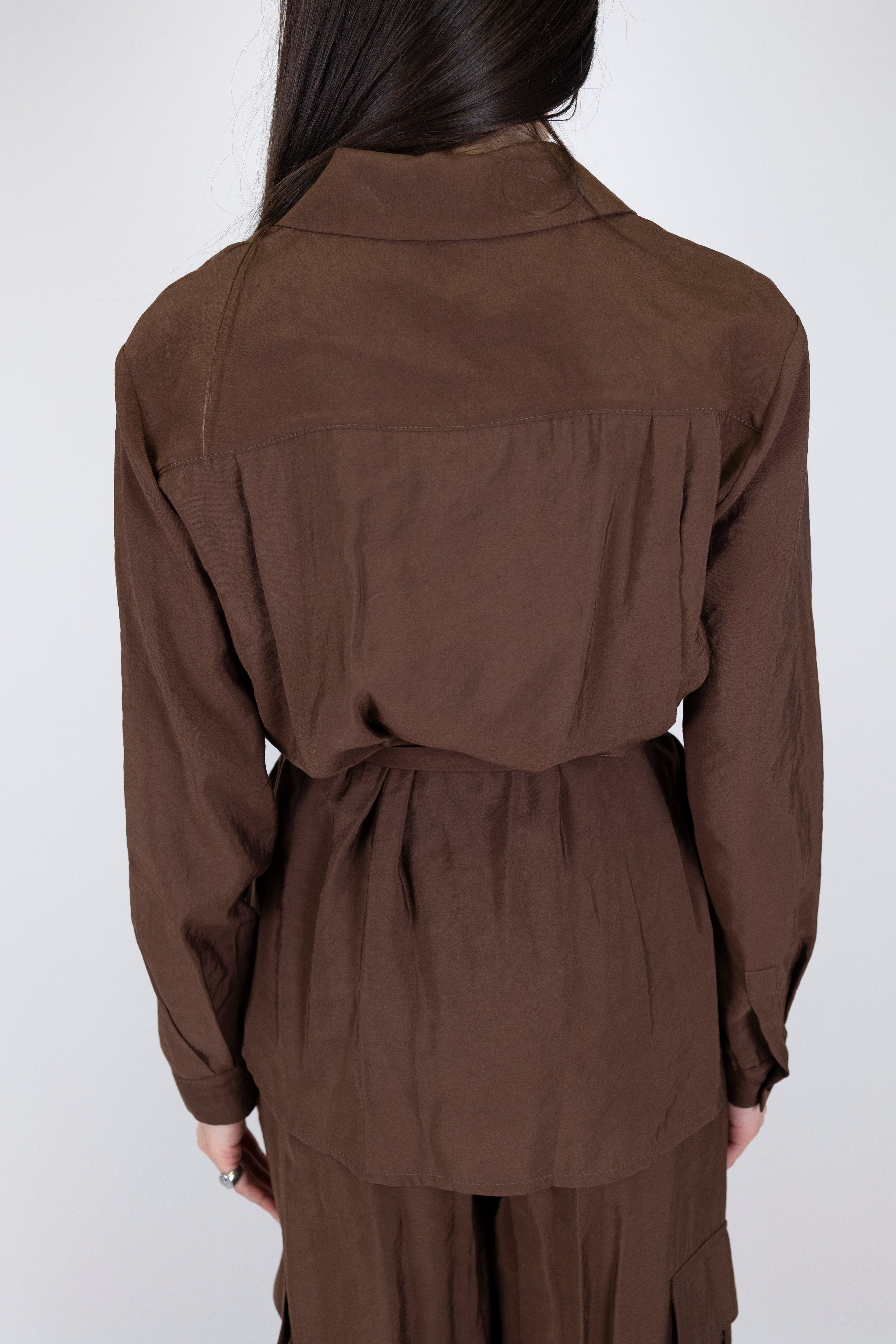 Motel - Coordinato in modal camicia con taschini e pantalone cargo palazzo con elastico in vita