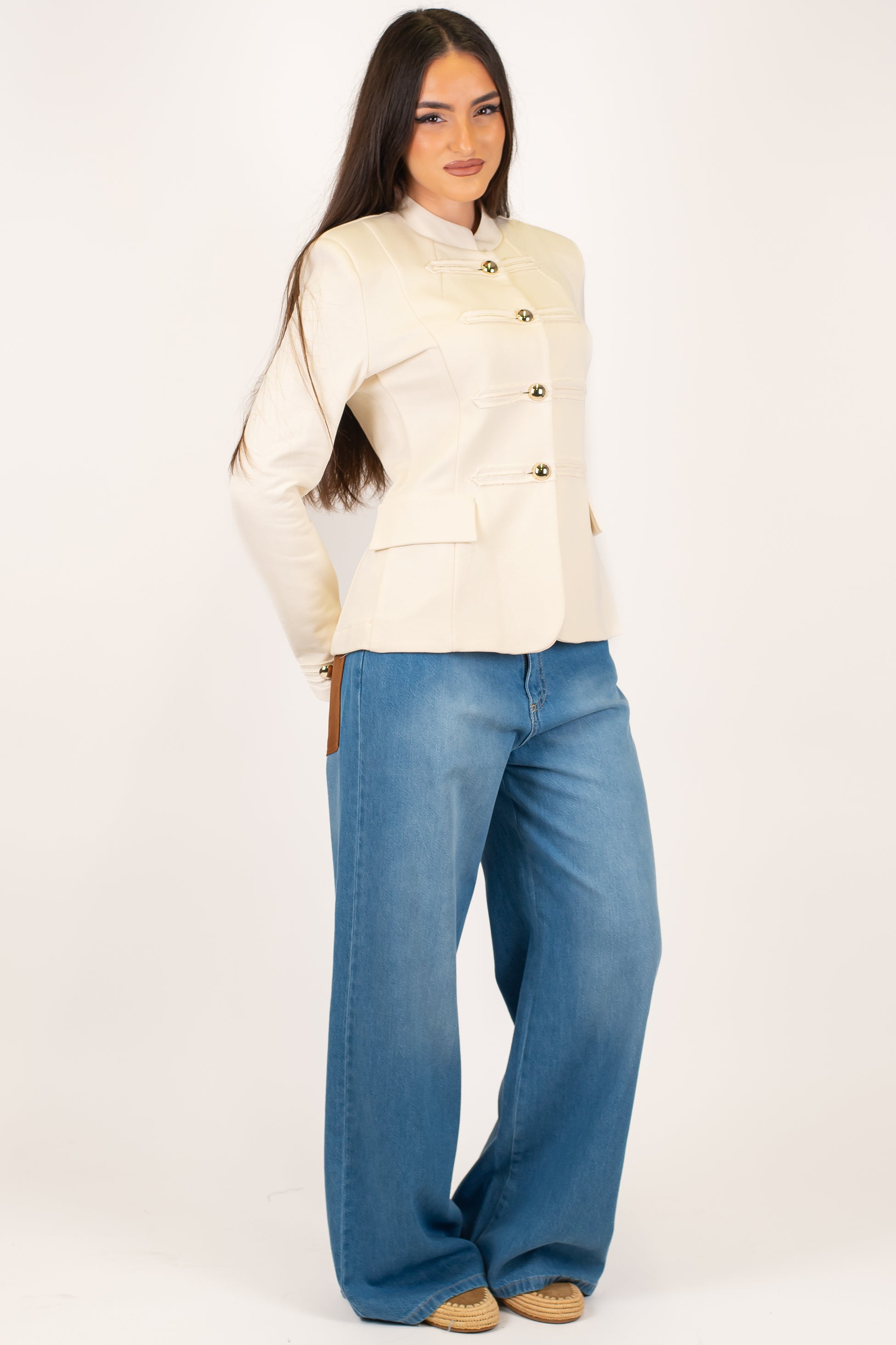 Maryley - Giacca in felpa con alamari ricamati e collo coreano