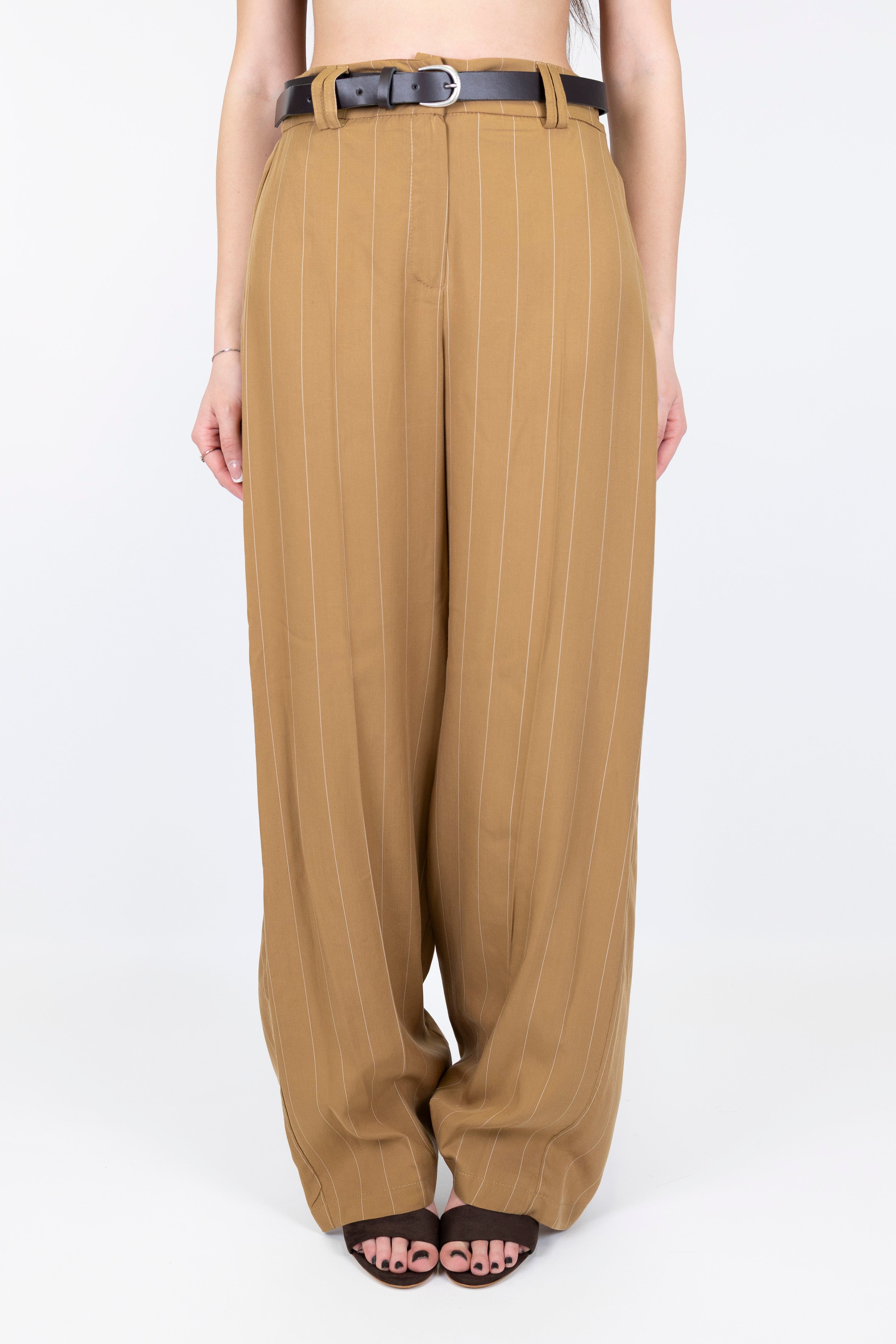 Haveone - Pantalone palazzo gessato in lyocell con elastico sul retro