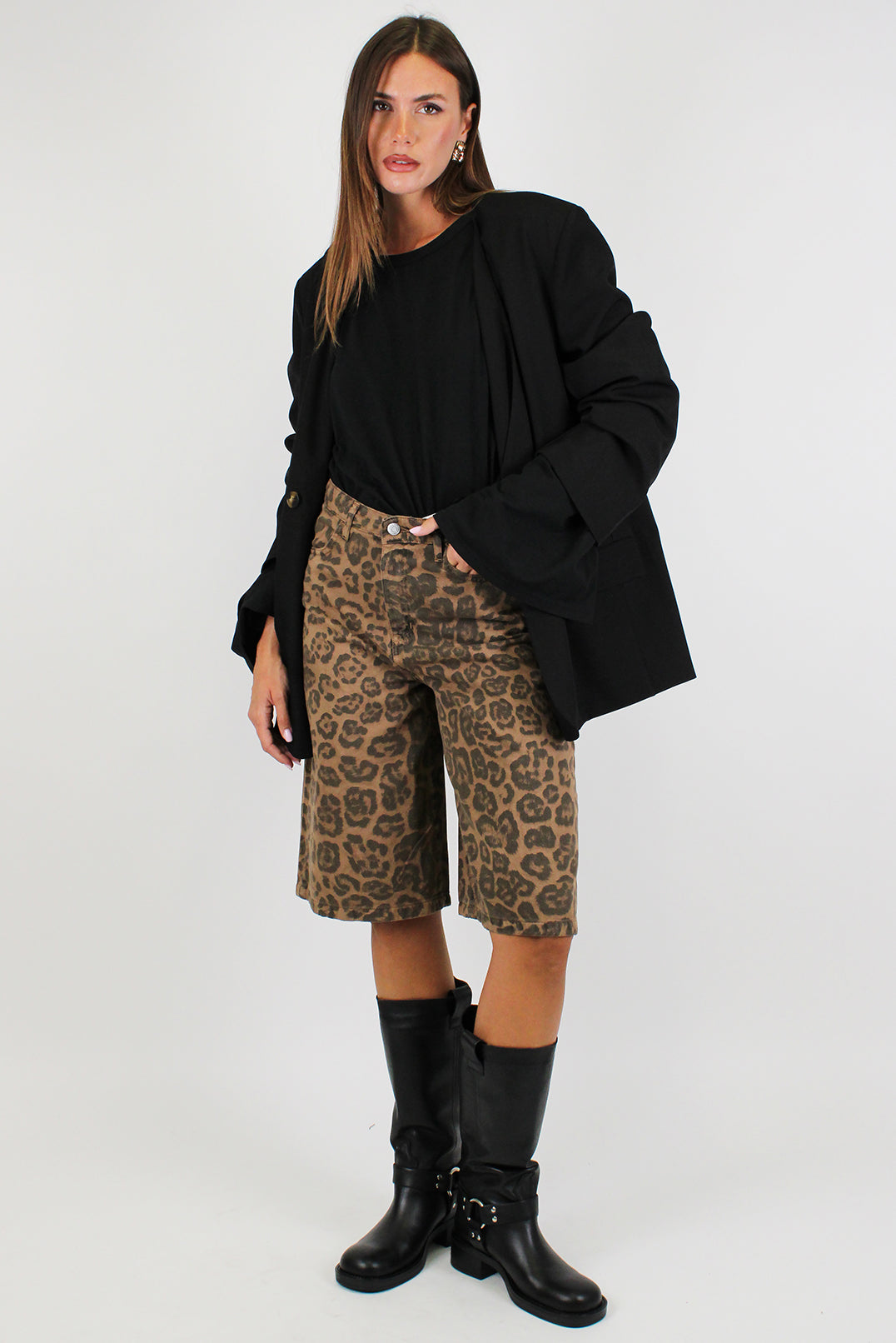 Haveone - Bermuda fantasia animalier in denim
