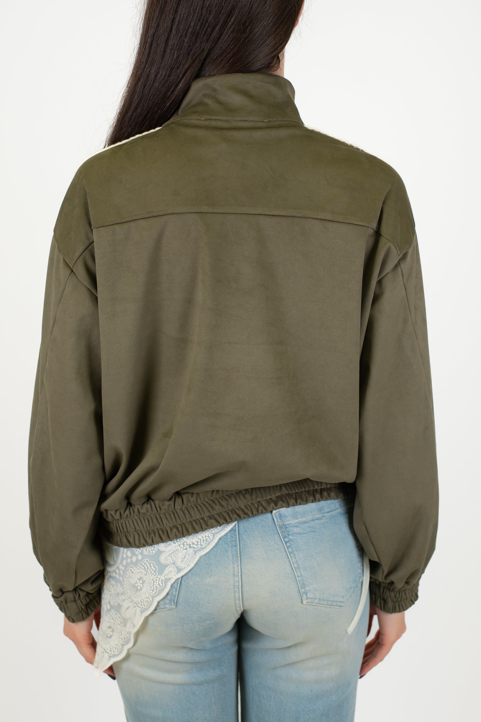 Haveone - Bomber in dainetto con chiusura zip e alamari