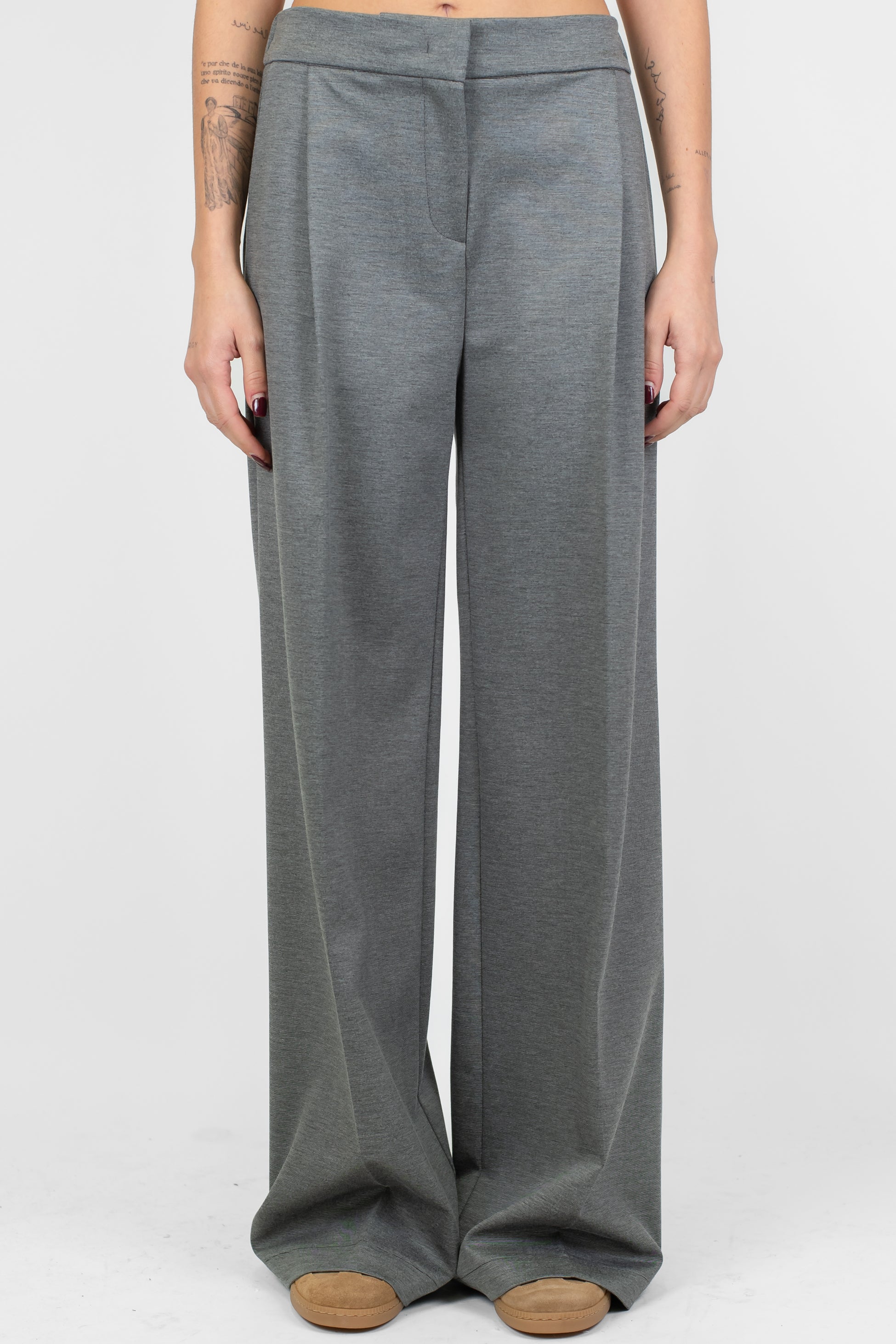 Maryley - Pantalone palazzo in punto milano con elastico sul retro