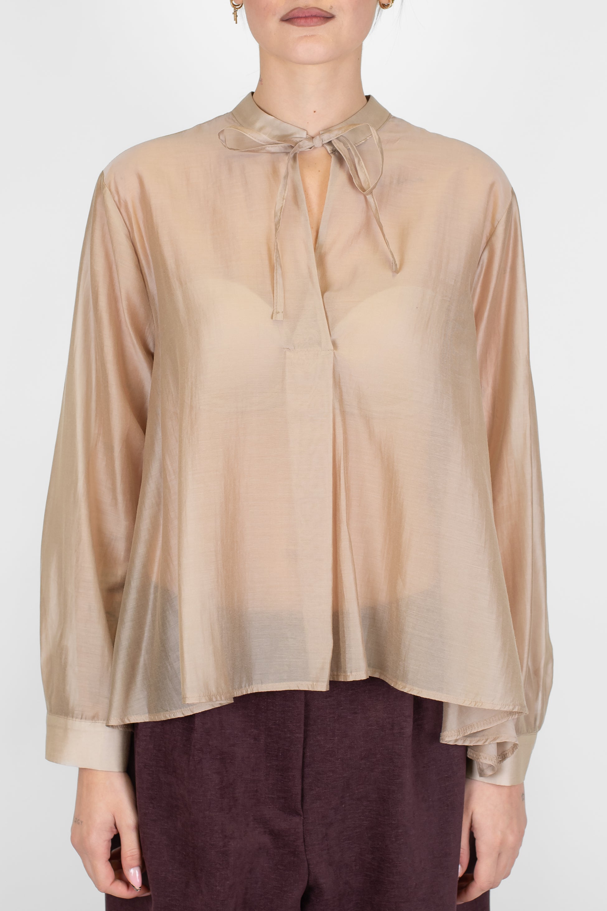 Dixie - Camicia in lyocell con fiocco al collo