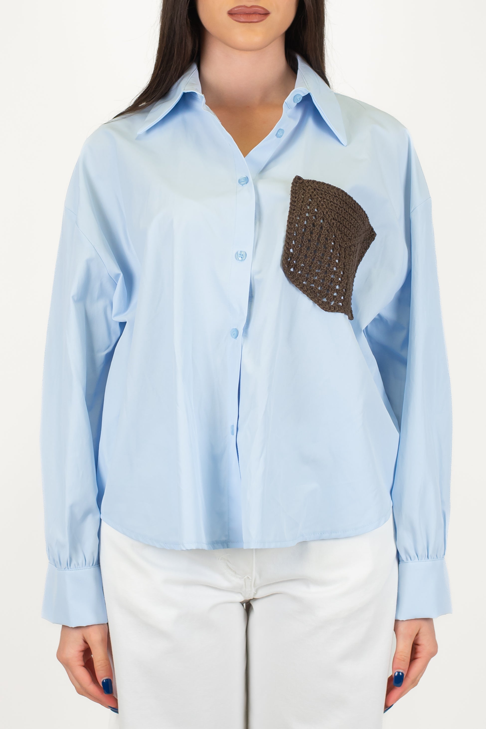 Haveone - Camicia over con tasca ricamata a contrasto