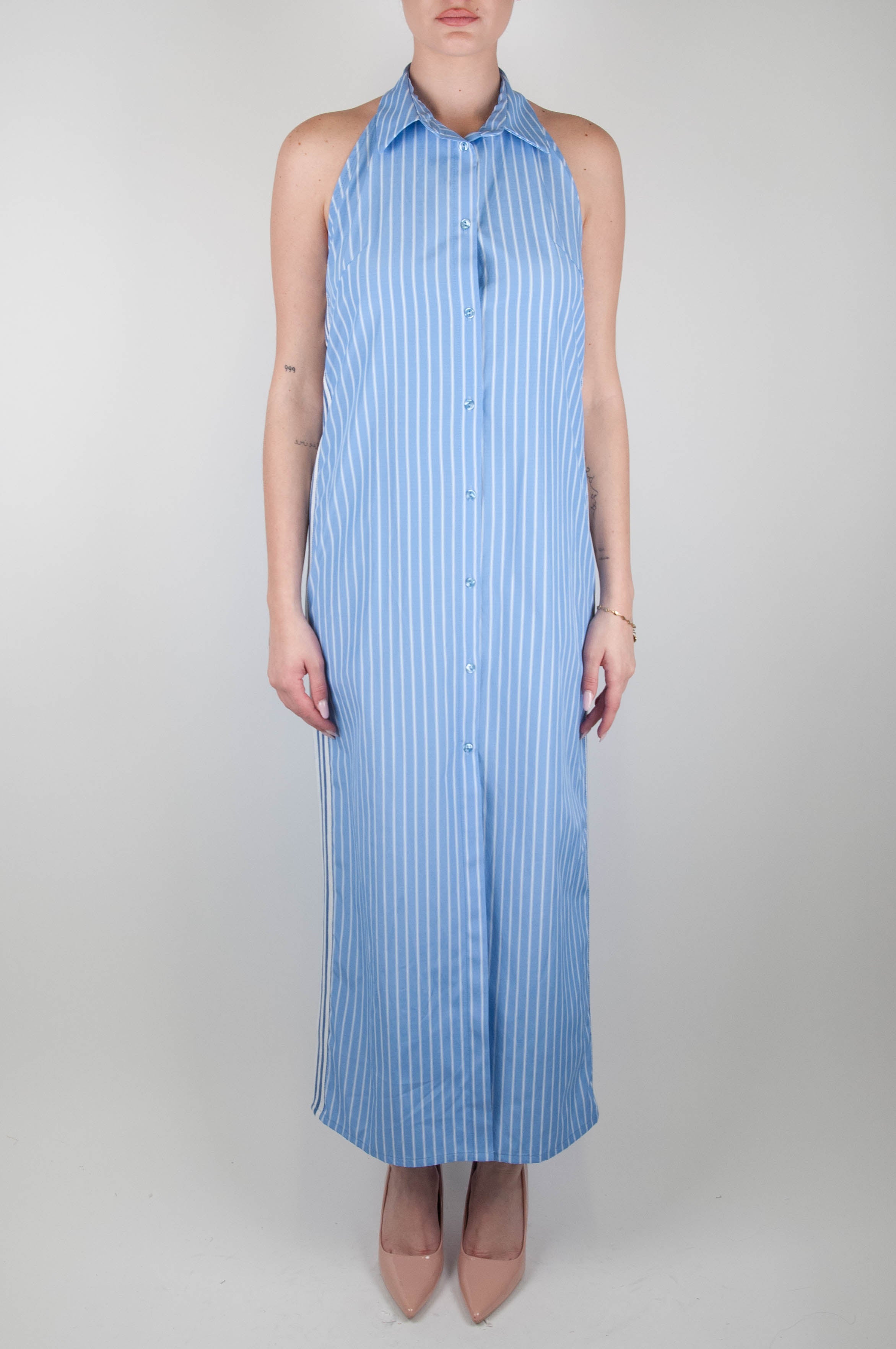 Motel - Pinstriped armhole shirt dress with side band and neckline on the back