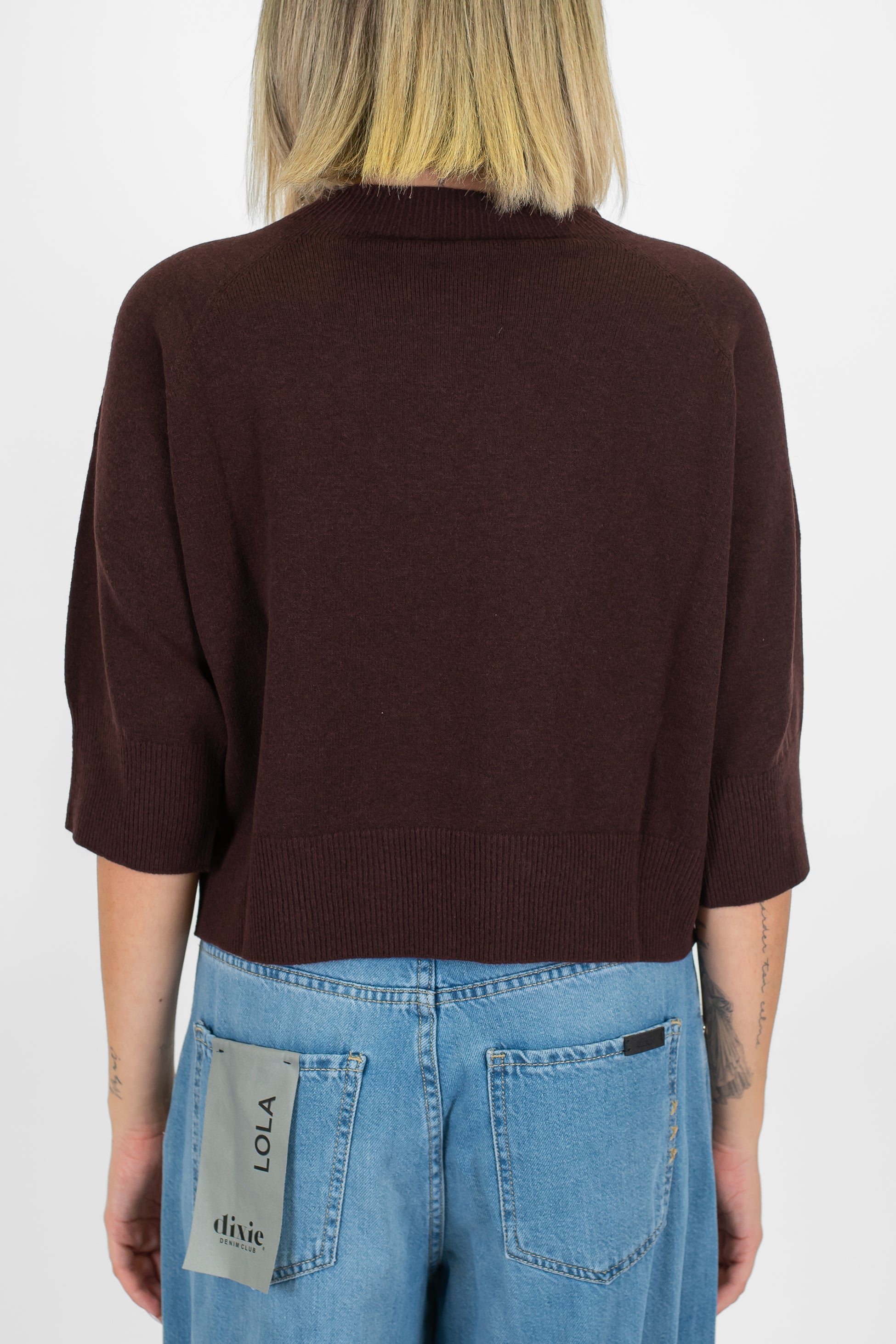 Kontatto - Maglia girocollo a coste in misto lana con manica tre quarti