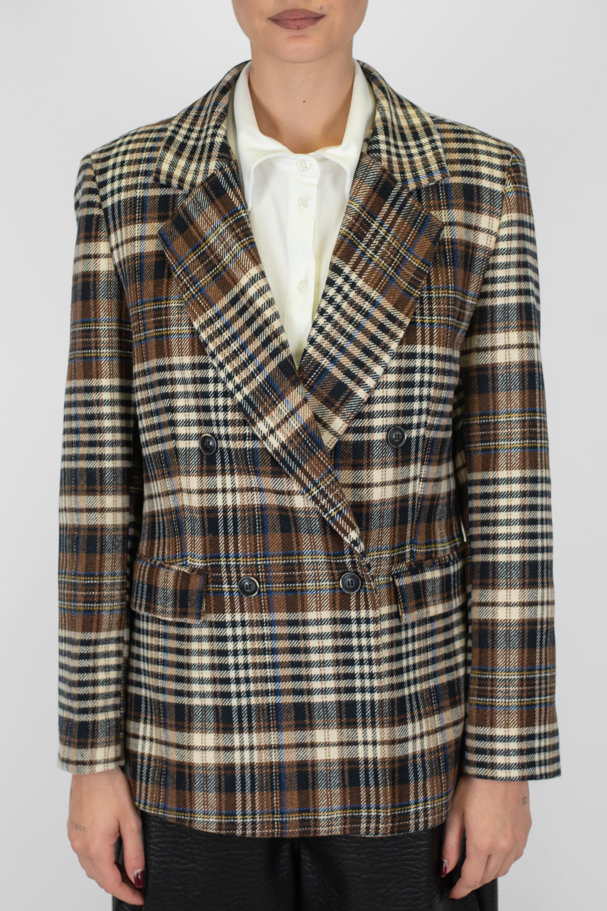Motel - Giacca doppiopetto fantasia quadri in misto lana