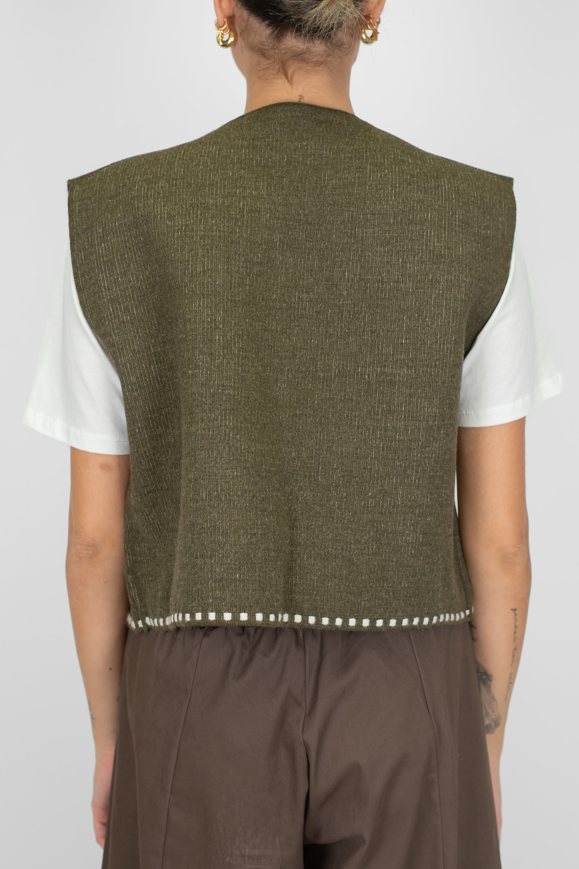 Haveone - Gilet con ricami a contrasto in misto lana