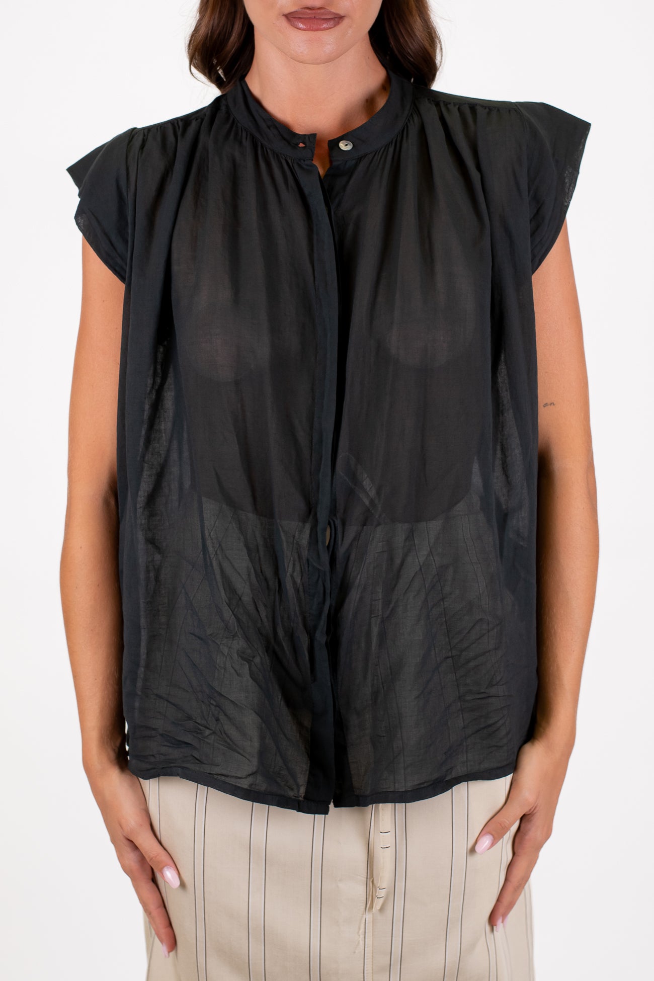 Dixie - Camicia giromaniche in mussola di cotone con alette