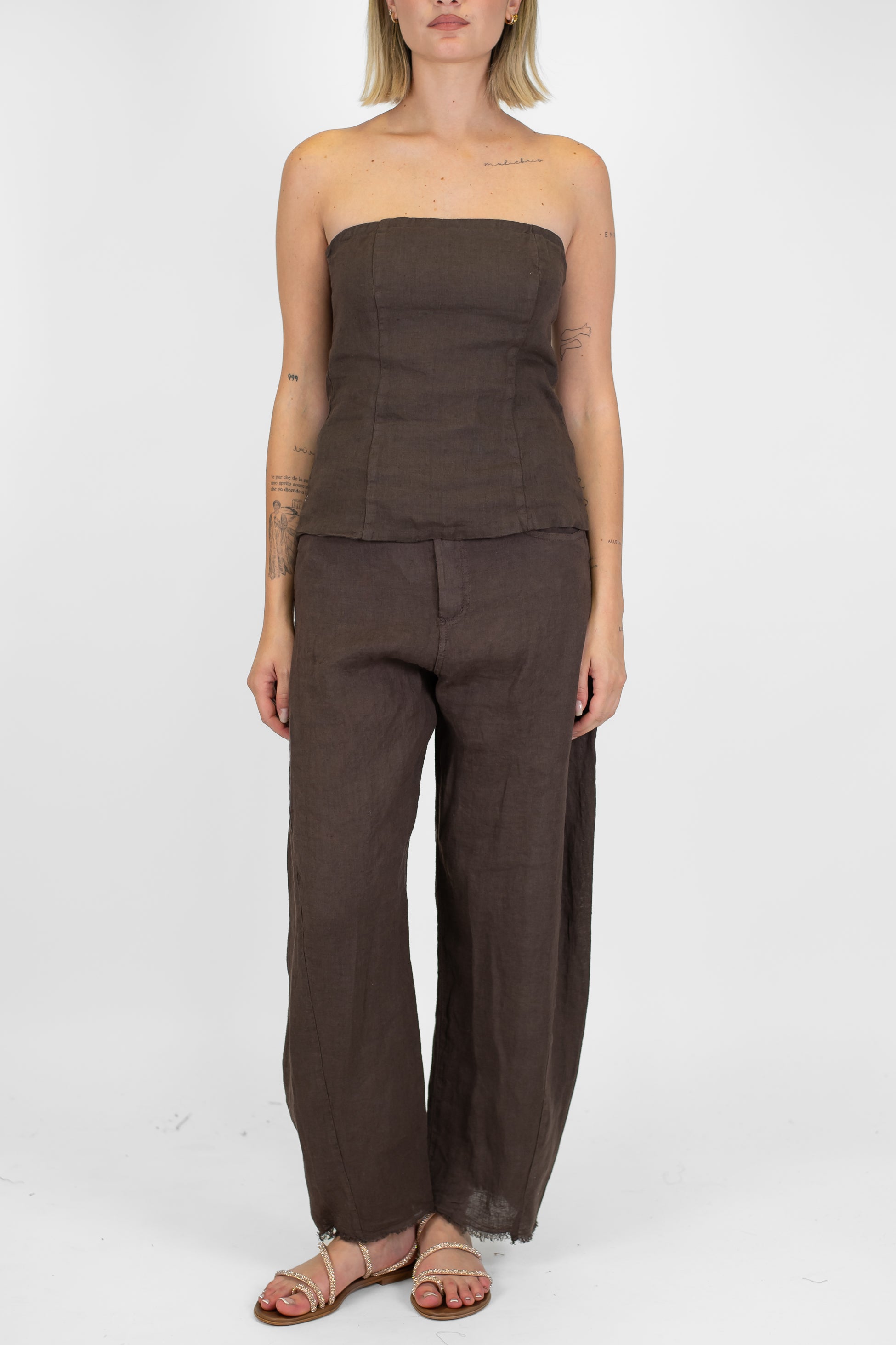 Tensione in - Pantalone balloon 100% lino sfrangiato sotto