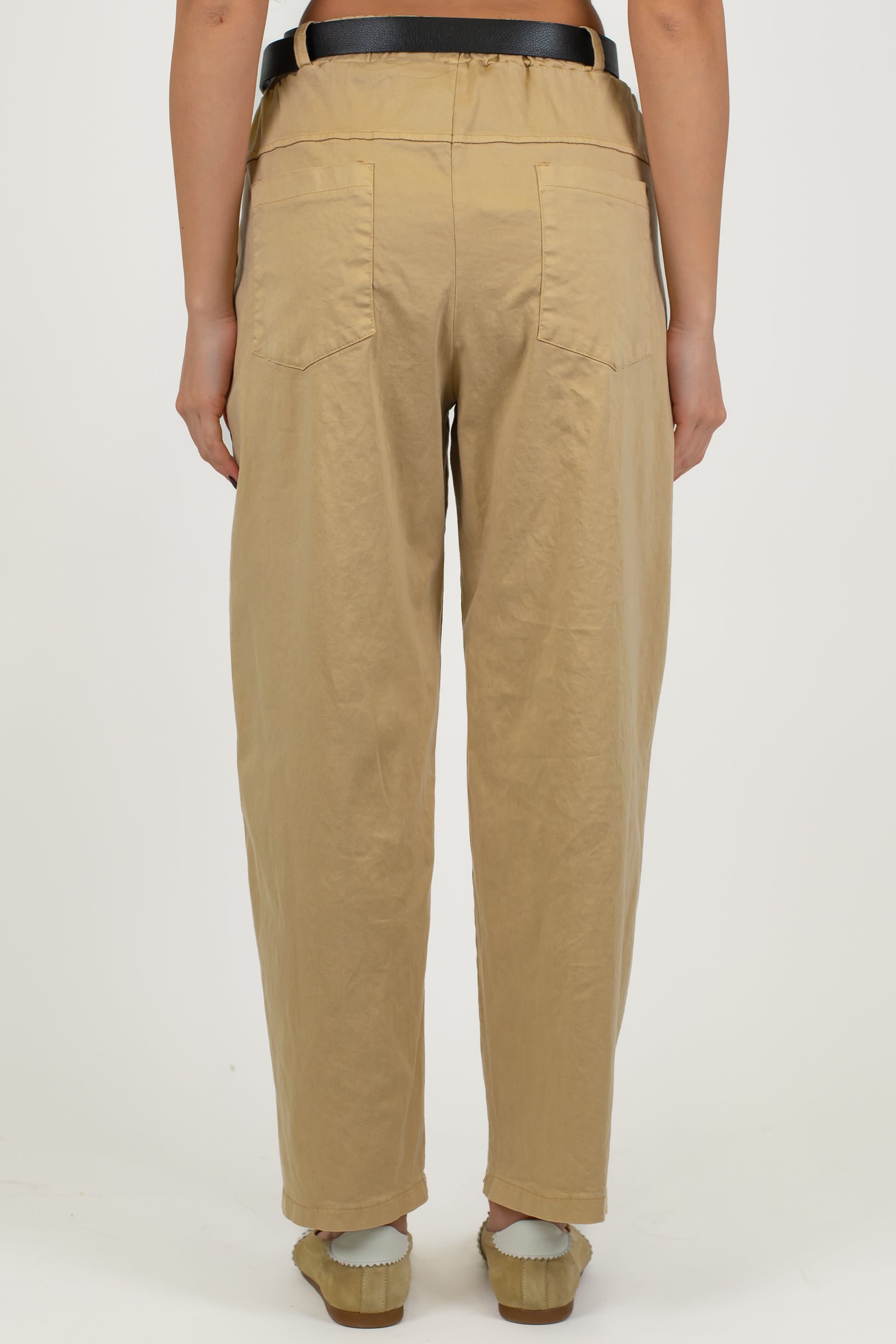 Haveone - Pantalone regular in misto cotone e lyocell con elastico sul retro