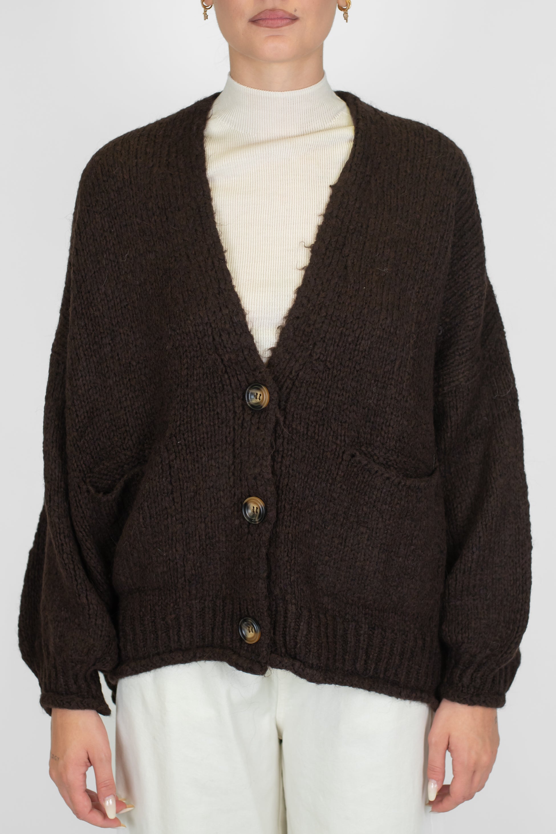 Haveone - Cardigan over in misto lana con chiusura a tre bottoni