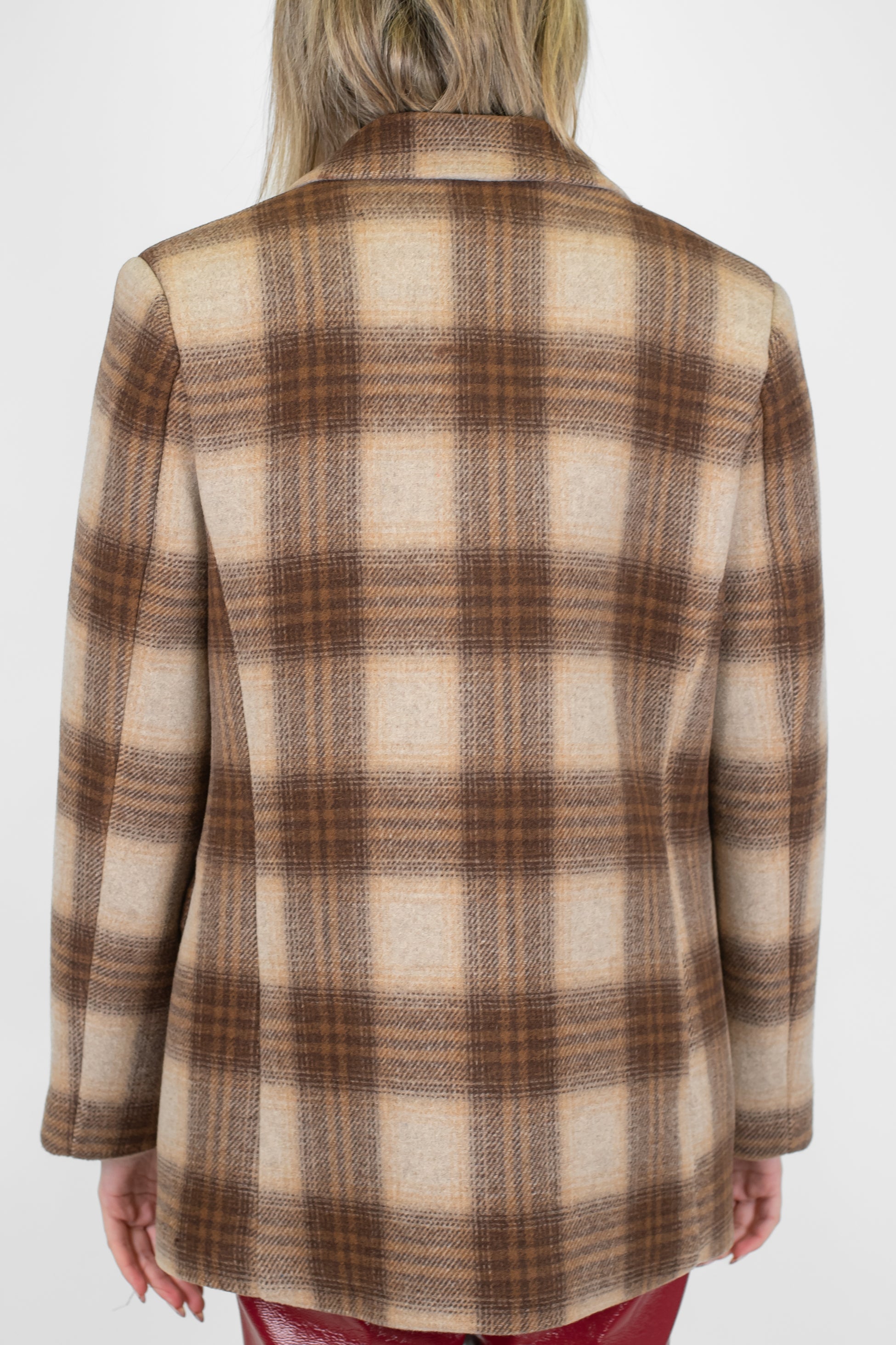 Motel - Giacca monopetto fantasia check in misto lana con spille