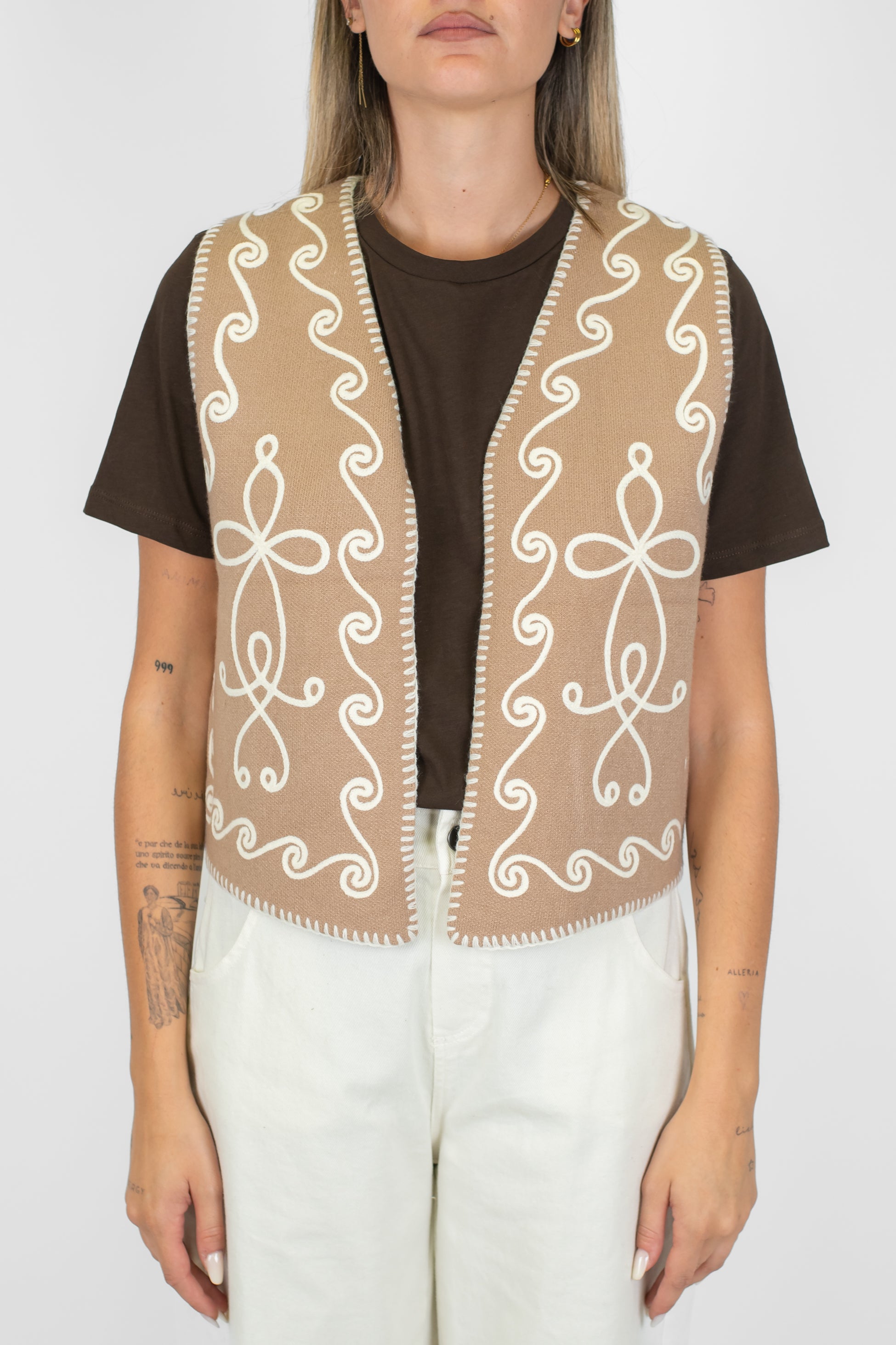 Haveone - Gilet aperto in maglia con ricami a contrasto