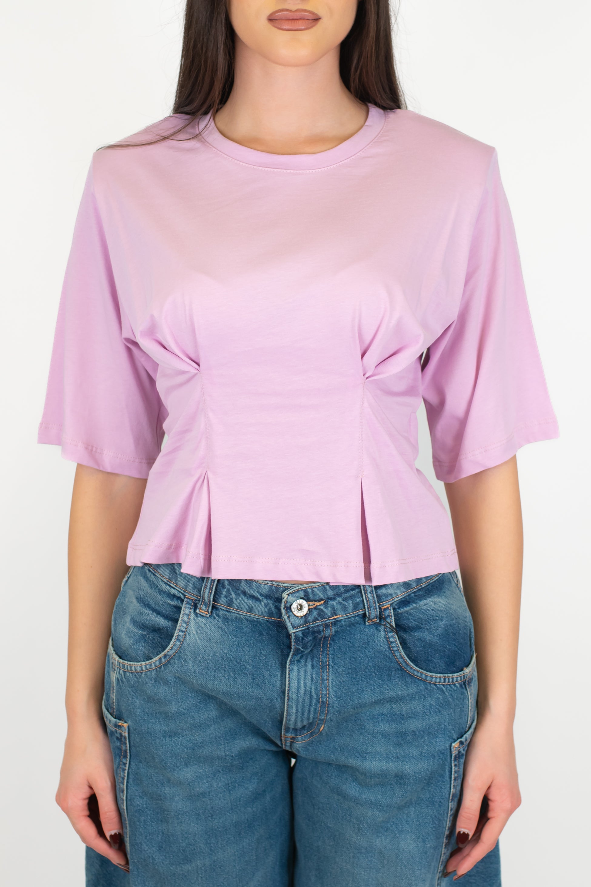 Dixie - T-shirt crop con pinces e arriccio
