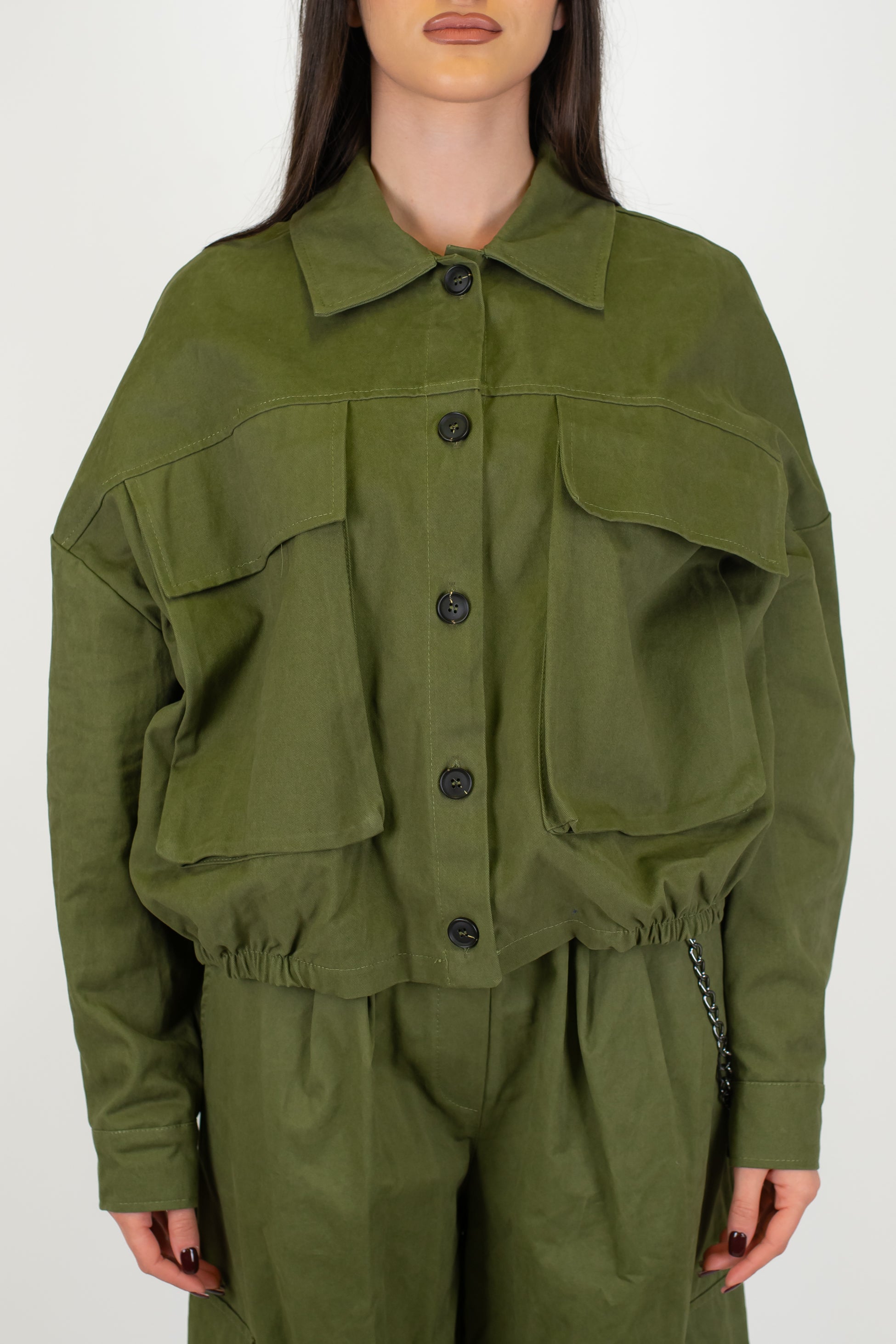 Motel - Bomber over in denim colorato con tasconi laterali