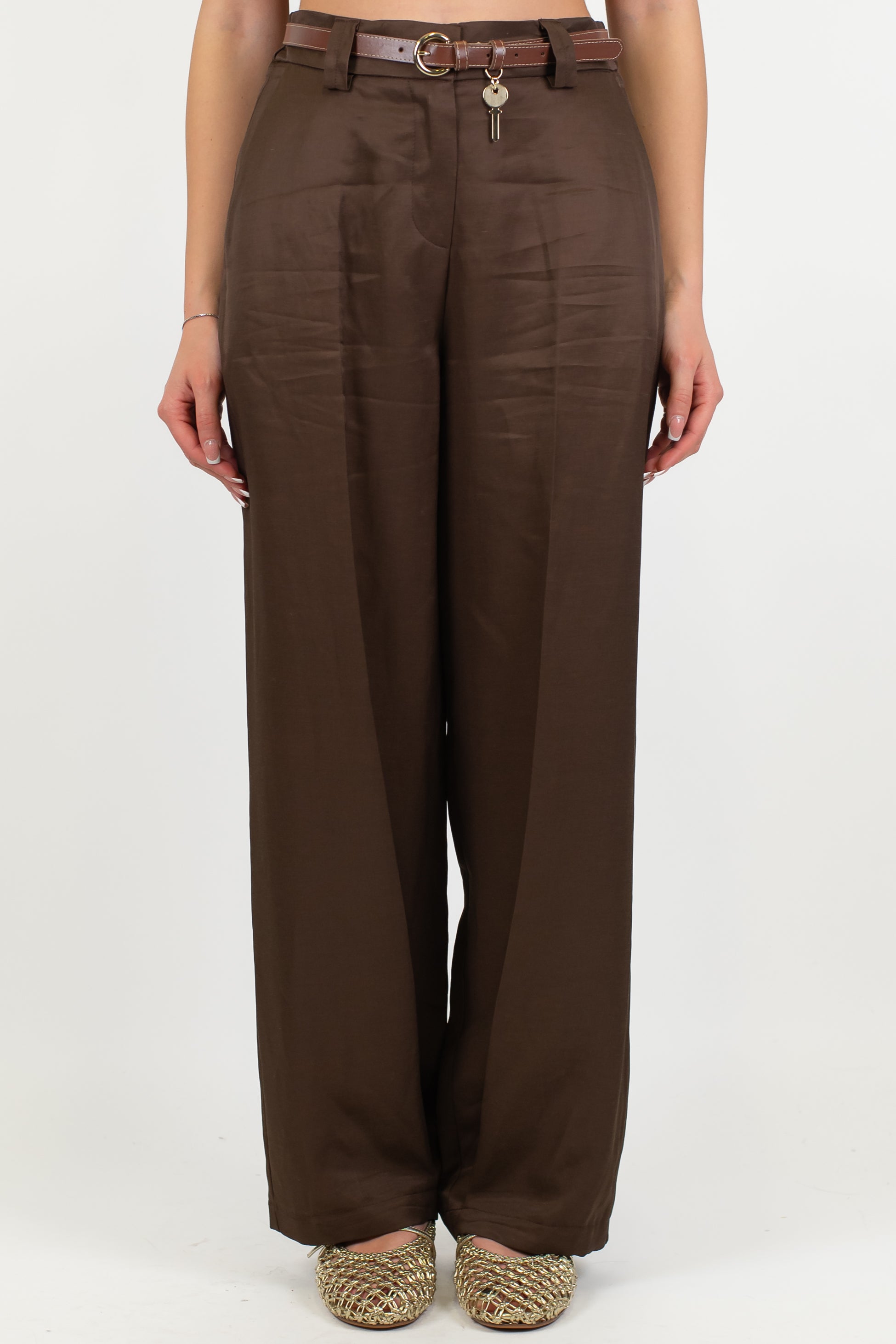 Maryley - Pantalone palazzo in misto lino