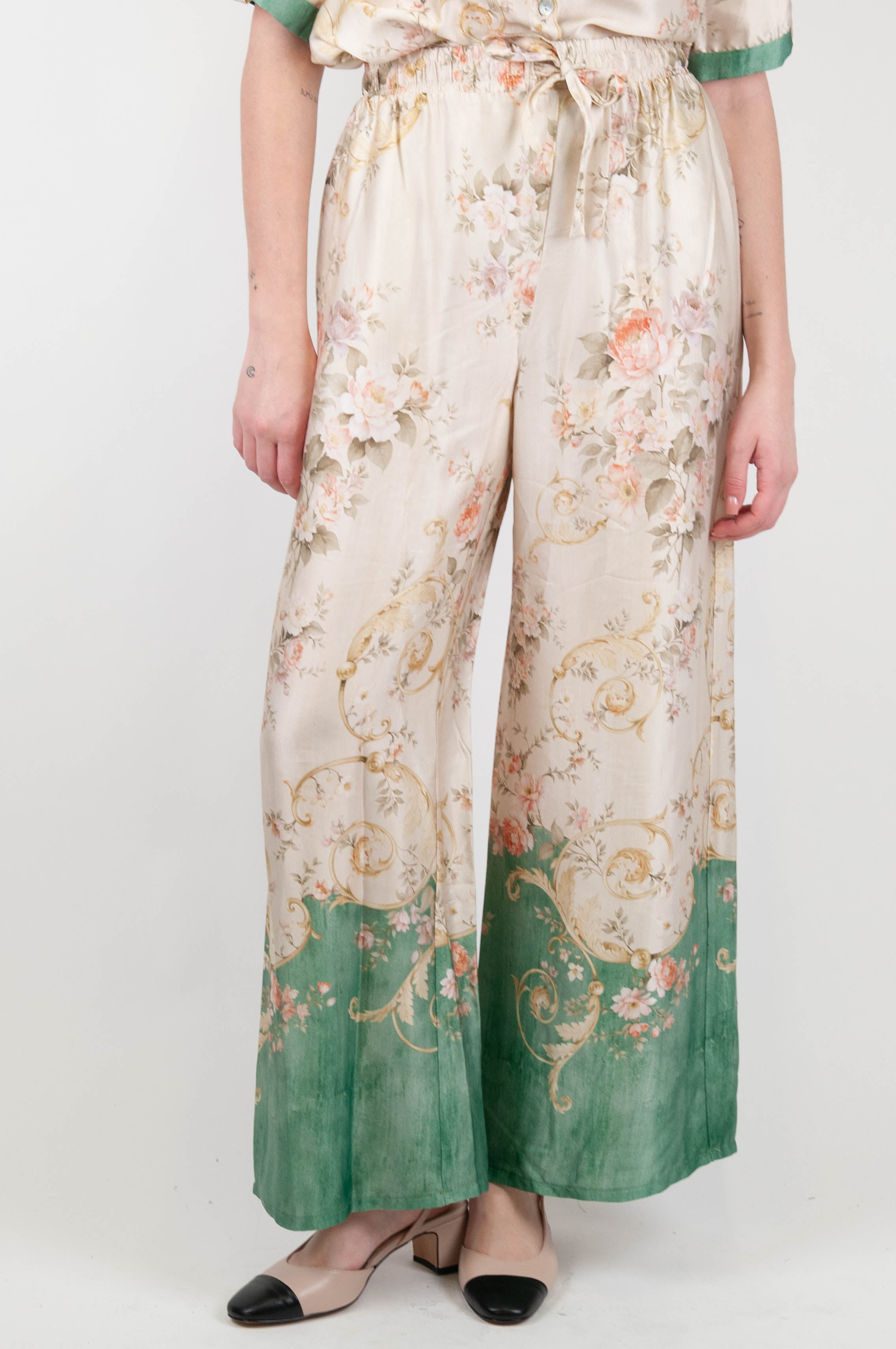 Tension in - Floral patterned palazzo trousers in viscose with drawstring