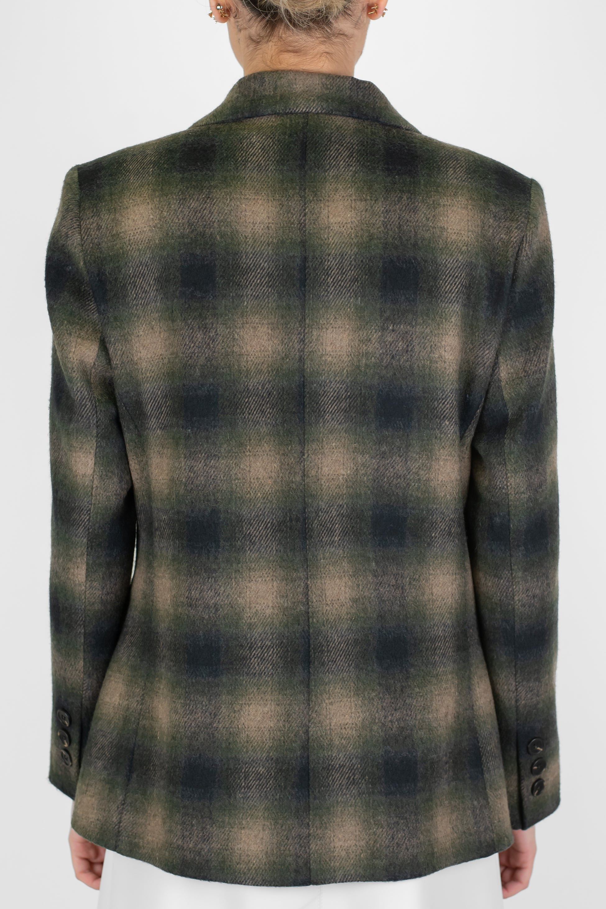 Motel - Giacca fantasia quadri in misto lana con spalline e spille