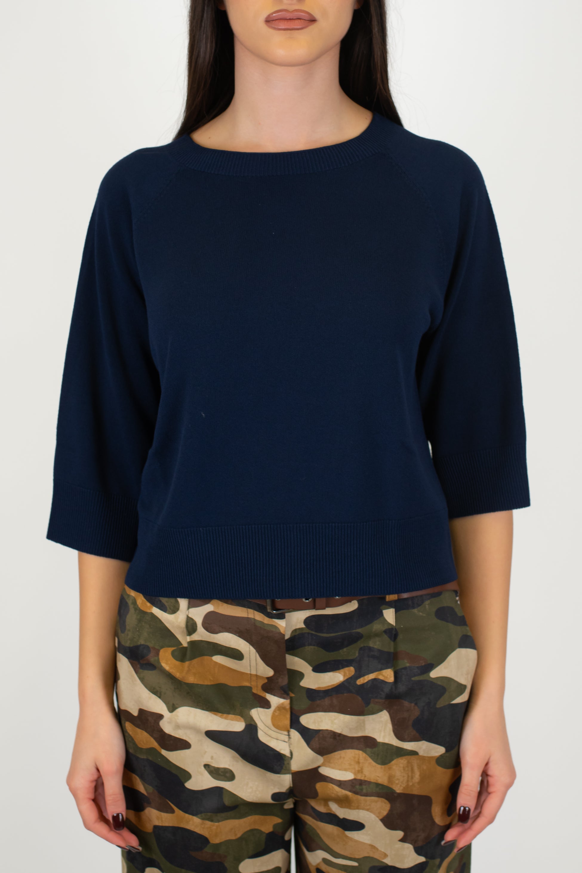 Kontatto - Maglia girocollo con manica tre quarti in viscosa leggera