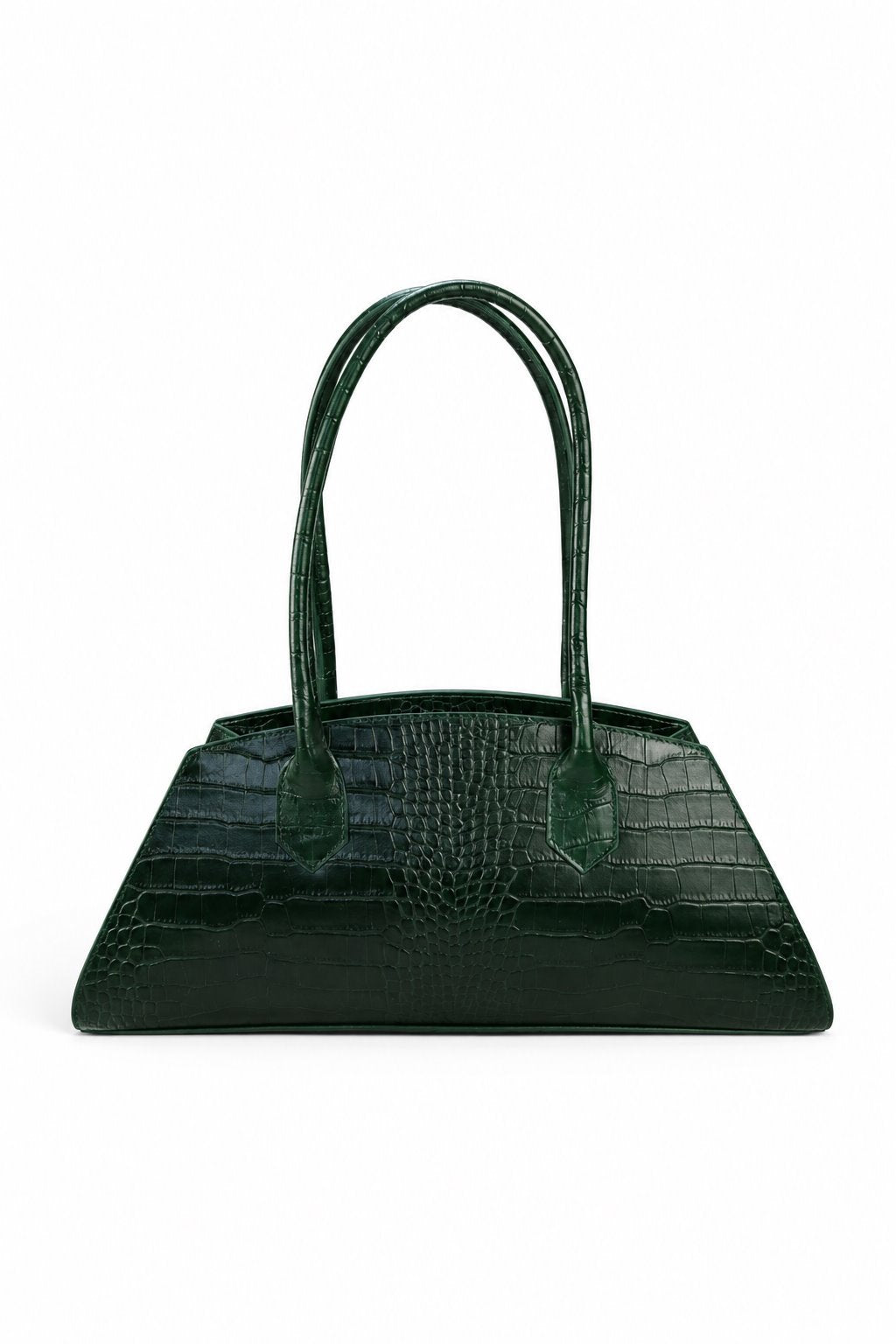 Borsa trapezio in pelle cocco con manici e tracolla