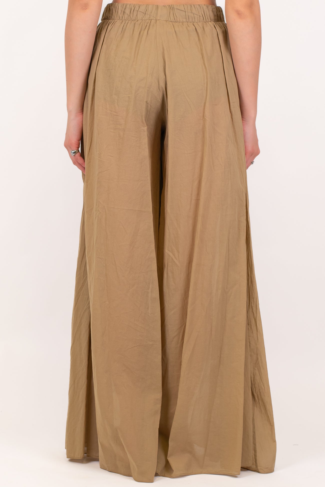 Dixie - Pantalone palazzo in mussola di cotone con coulotte ed elastico in vita