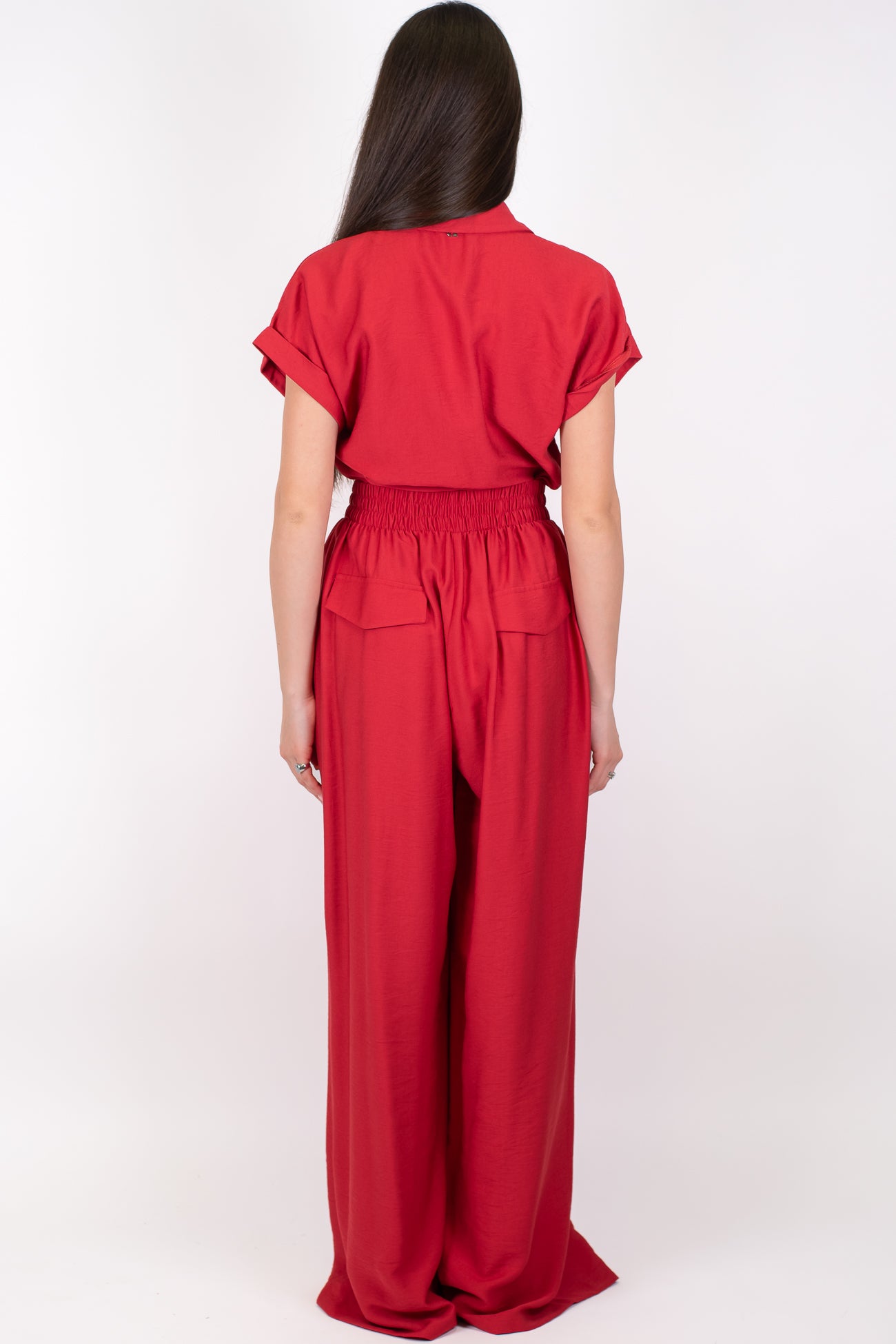 Dixie - Coordinato camicia mezzamanica e pantalone palazzo con elastico sul retro in viscosa leggera