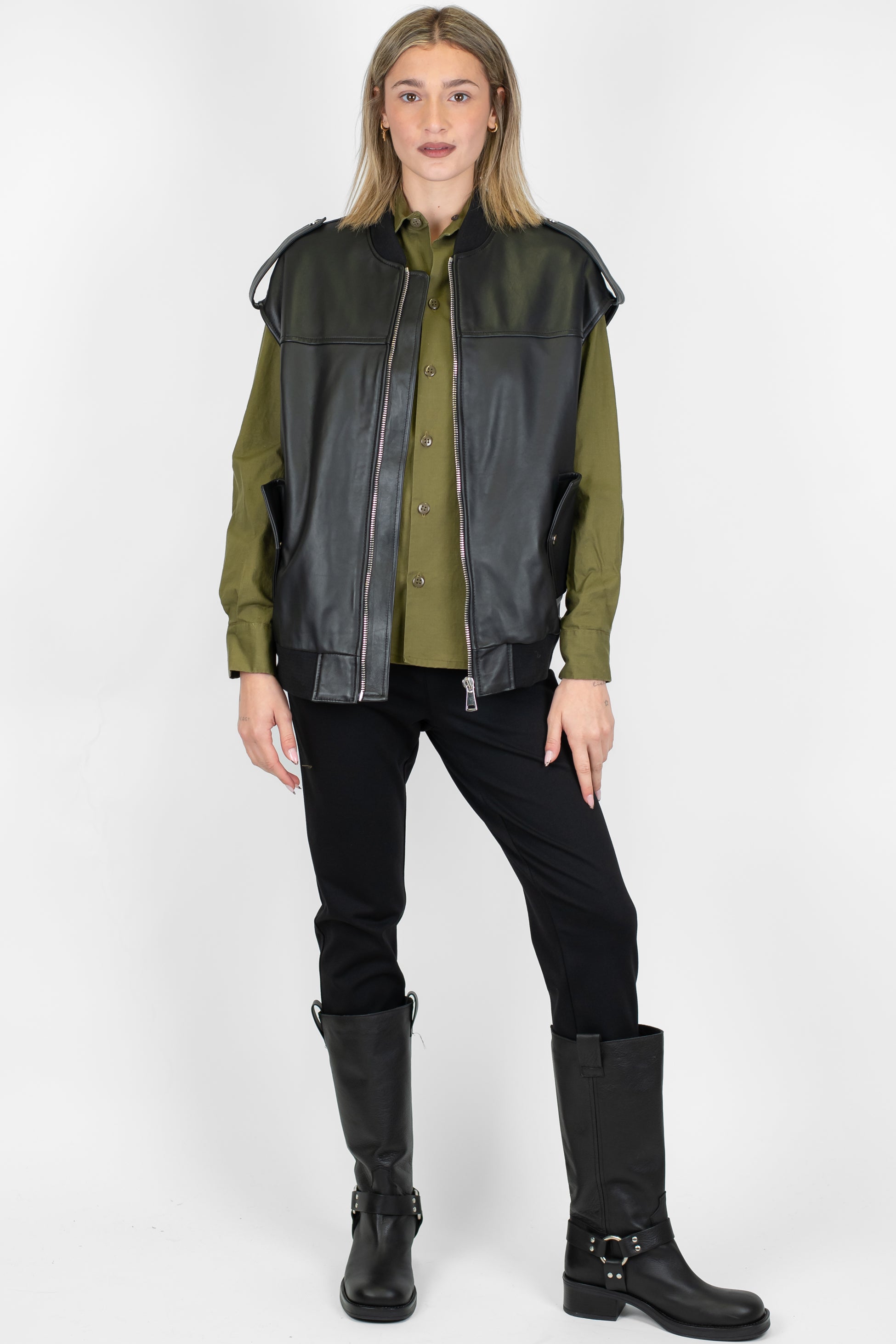 Dixie - Gilet in ecopelle con chiusura zip