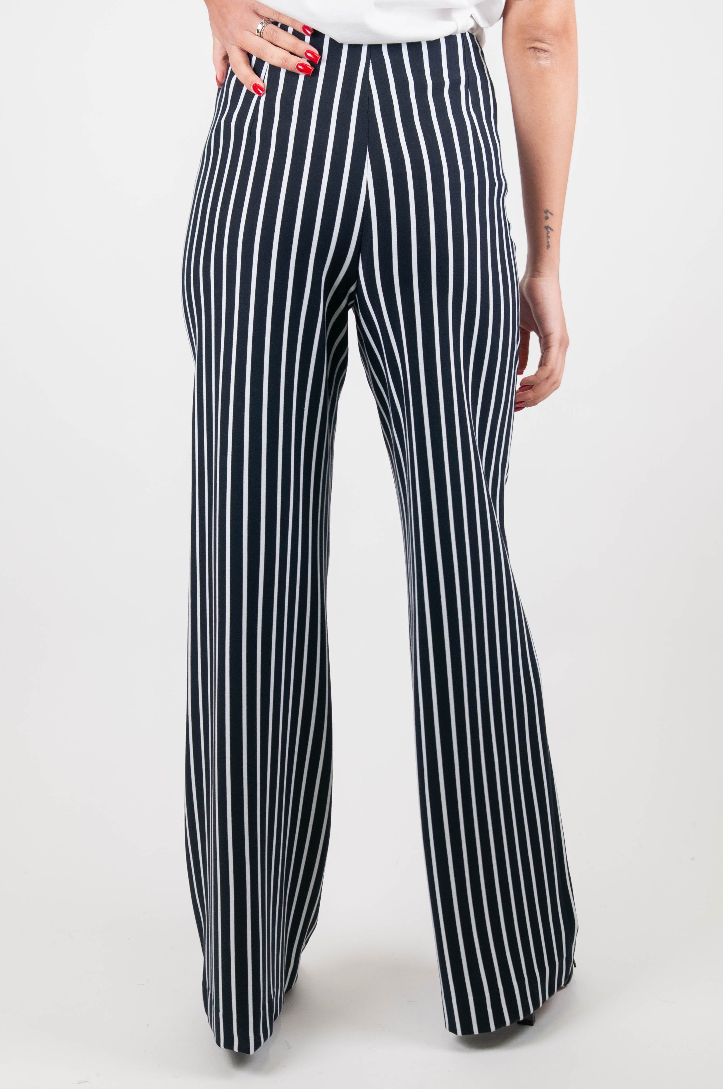 Tension in - Striped palazzo trousers with front pockets and buttons