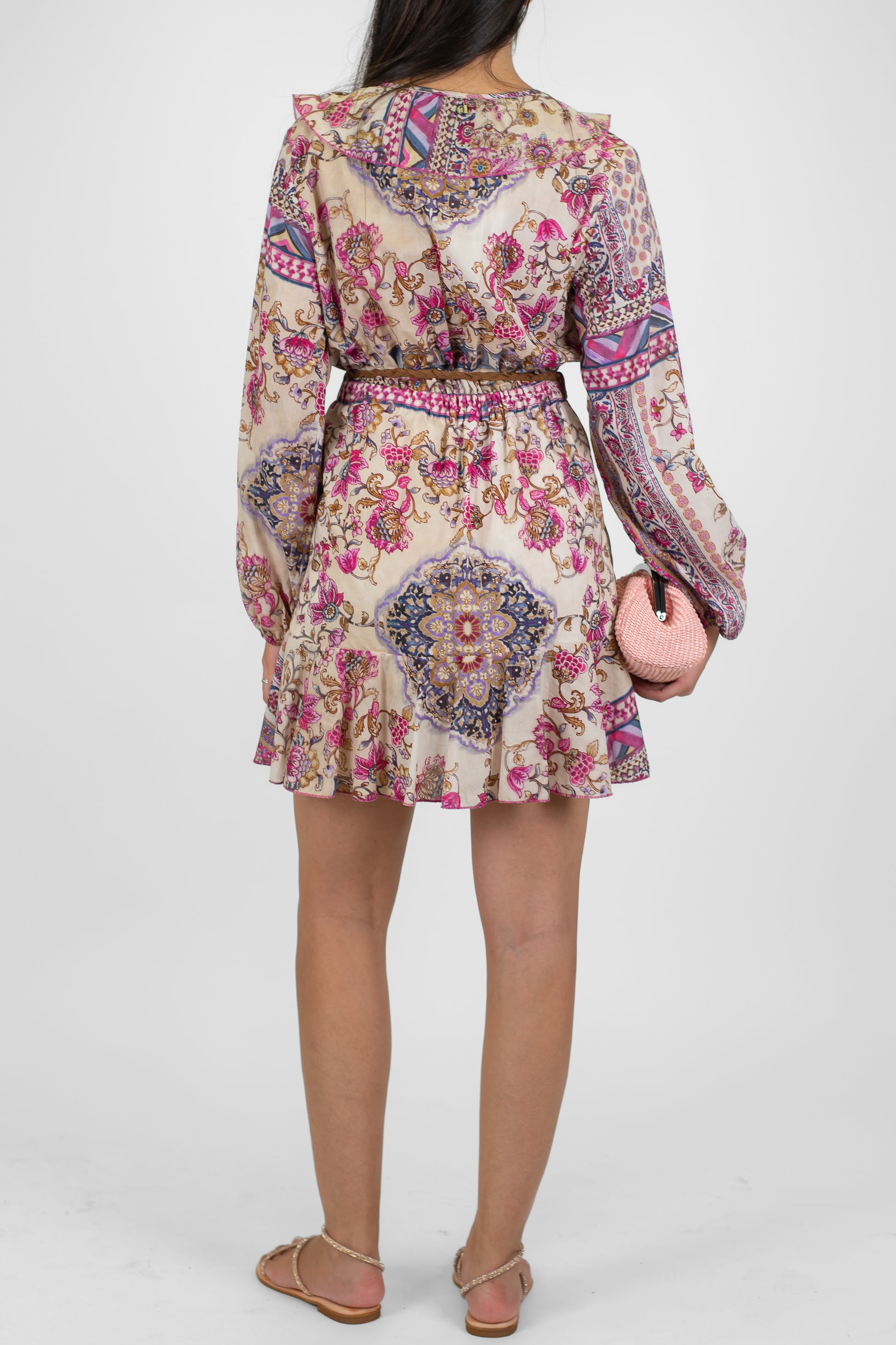 Dixie - Abito corto a portafoglio fantasia floreale in mussola di cotone