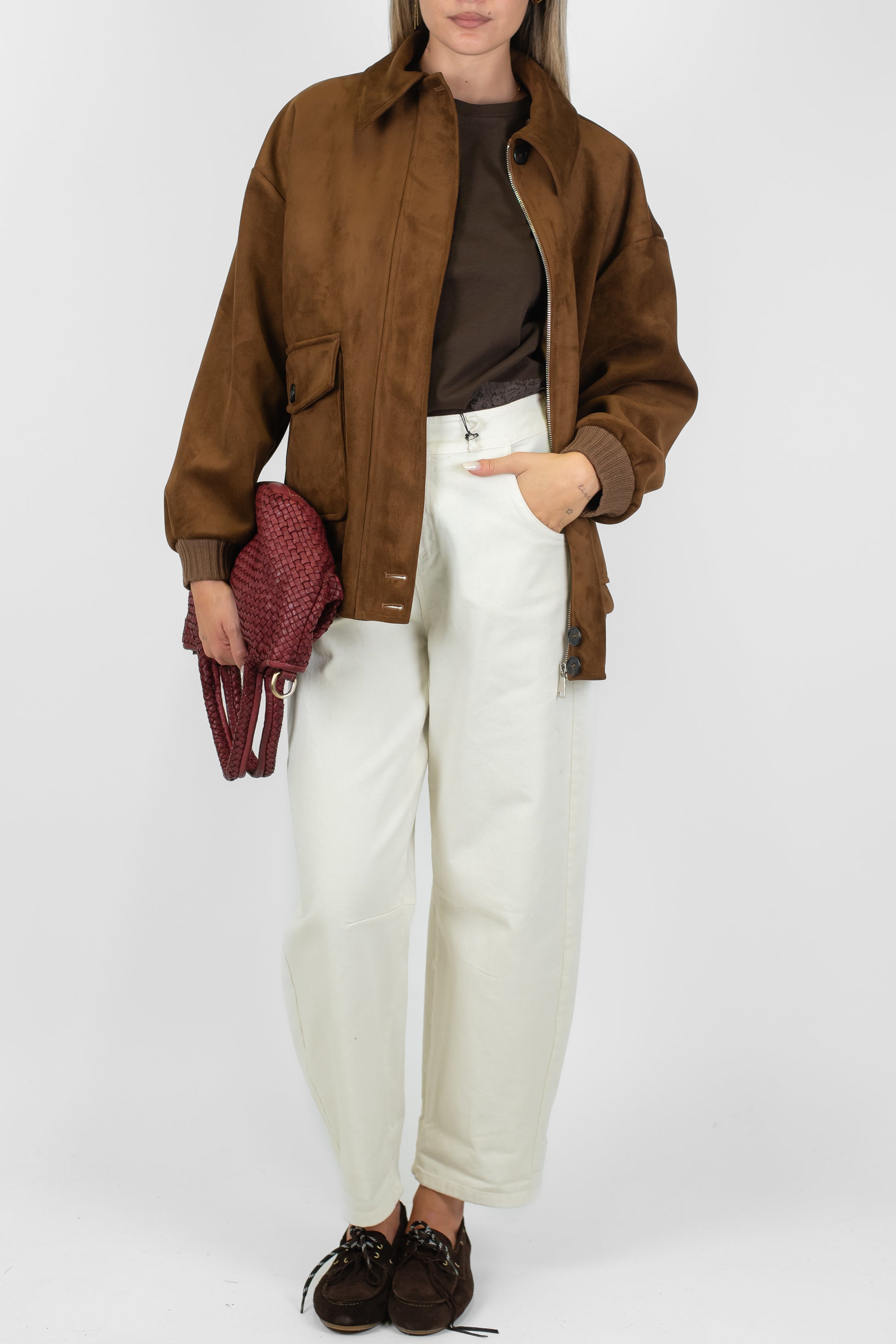 Dixie - Bomber in dainetto con colletto ed elastico sul fondo