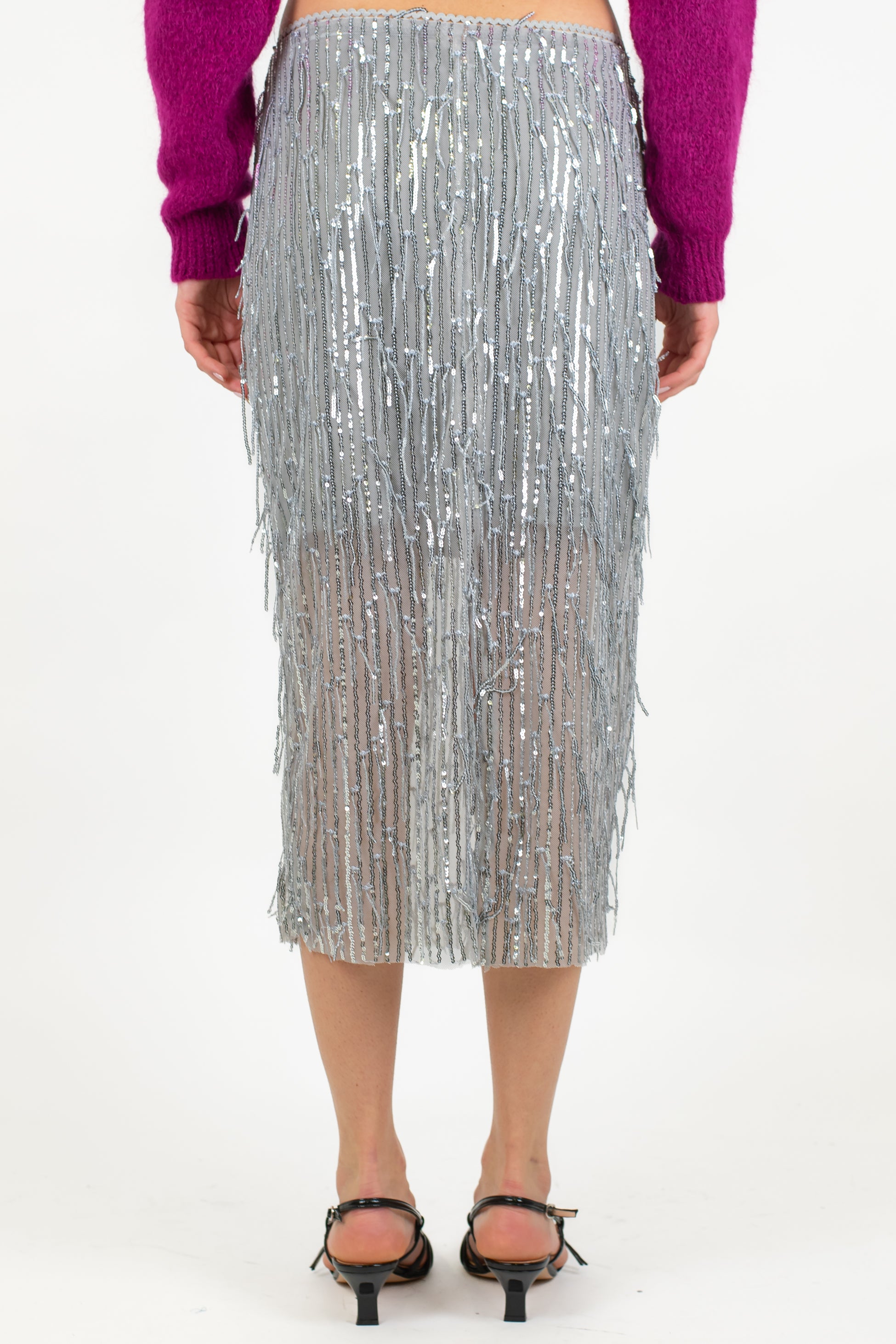 Tensione in - Gonna midi con frange paillettes
