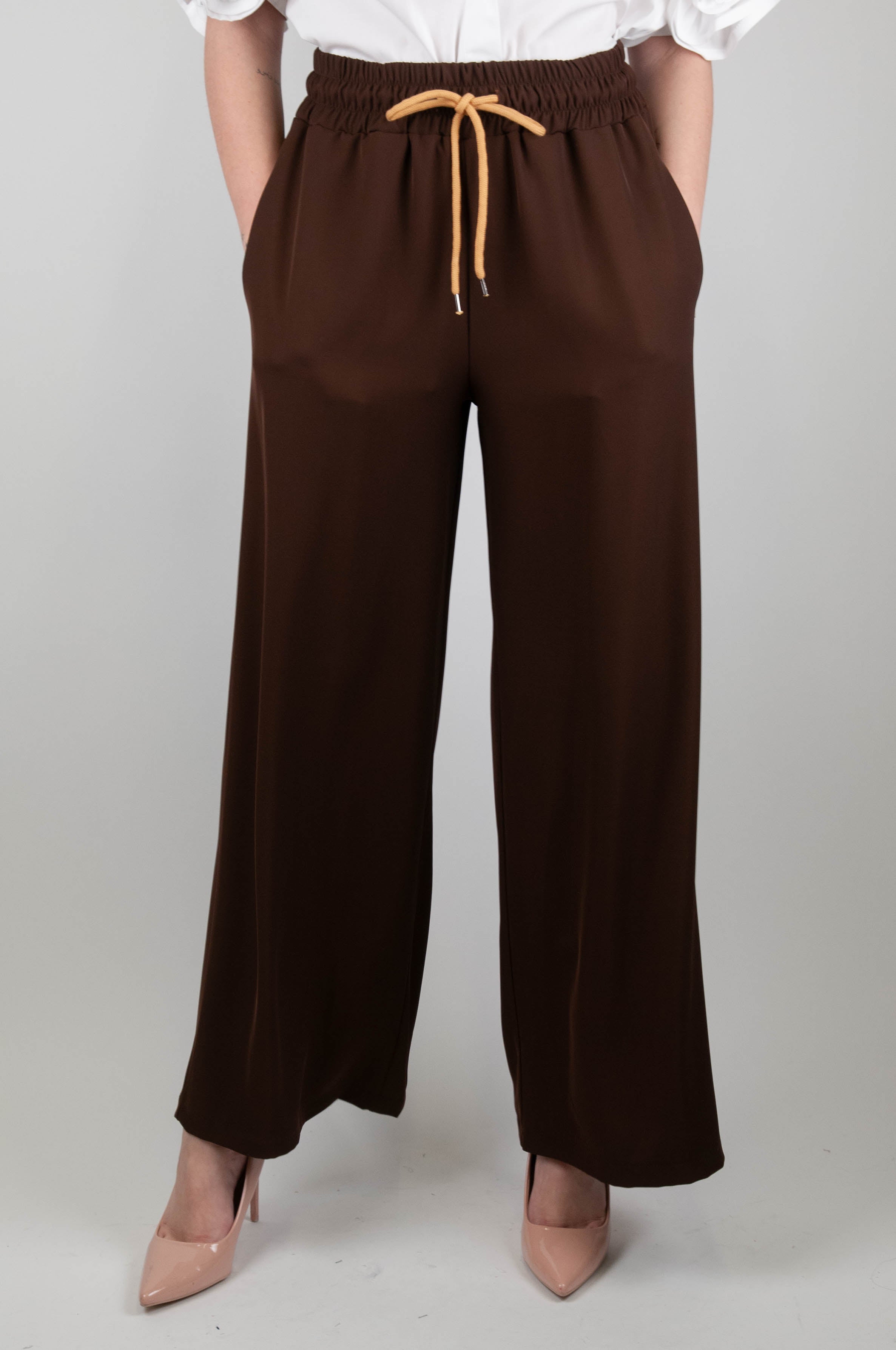 Motel - Palazzo trousers with drawstring in fluid fabric