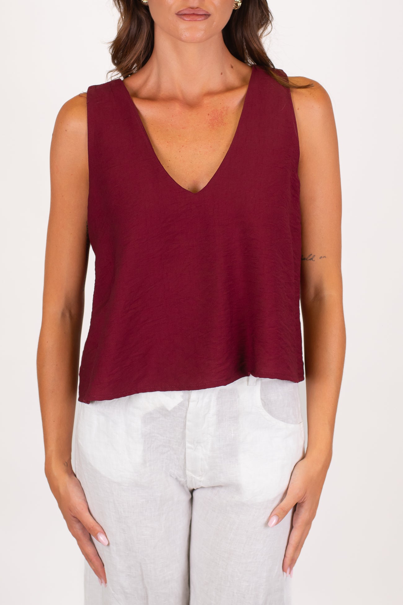 Haveone - Canotta con scollo a V in viscosa leggera