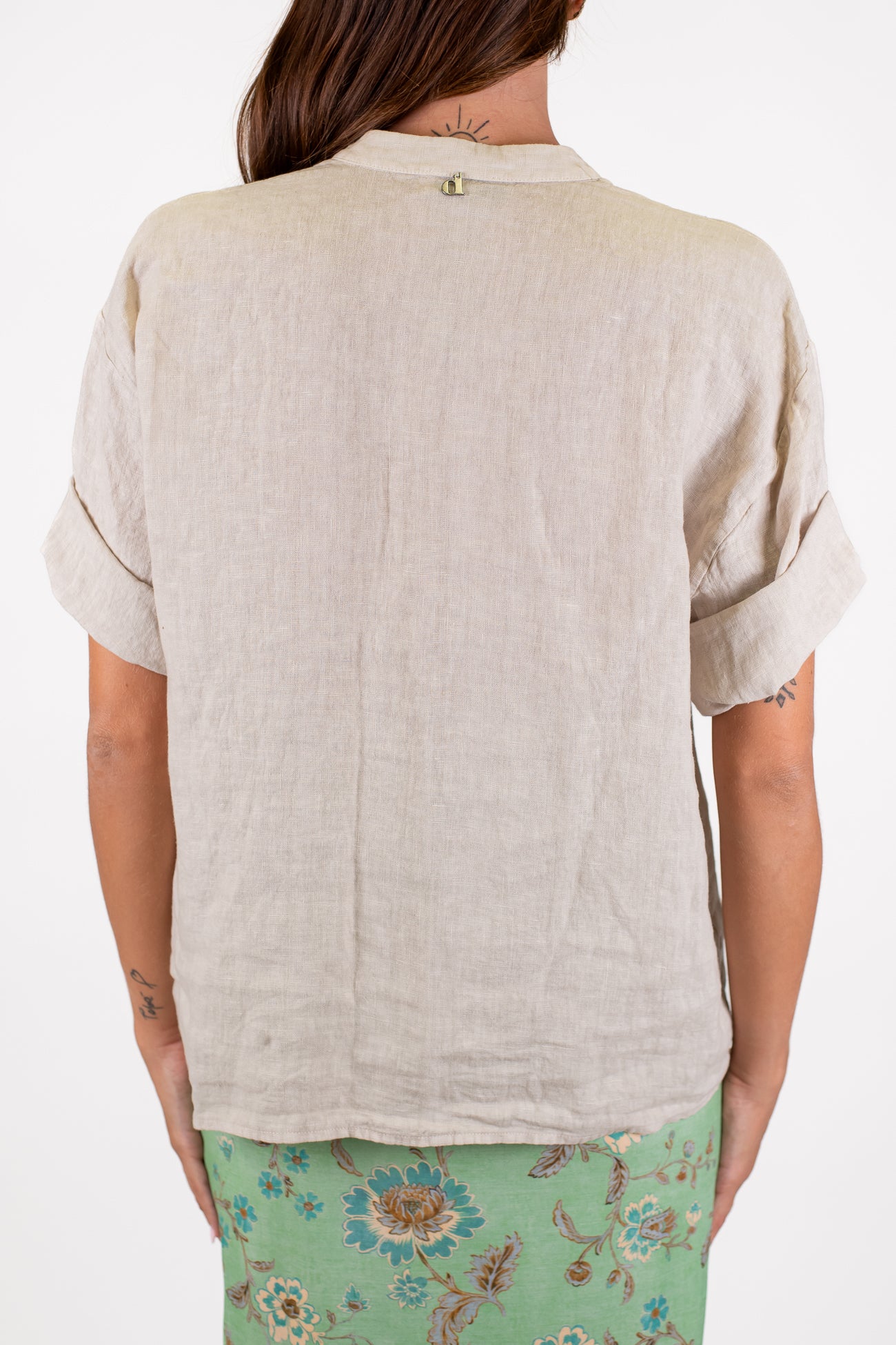 Dixie - Camicia mezzamanica in puro lino con collo coreano