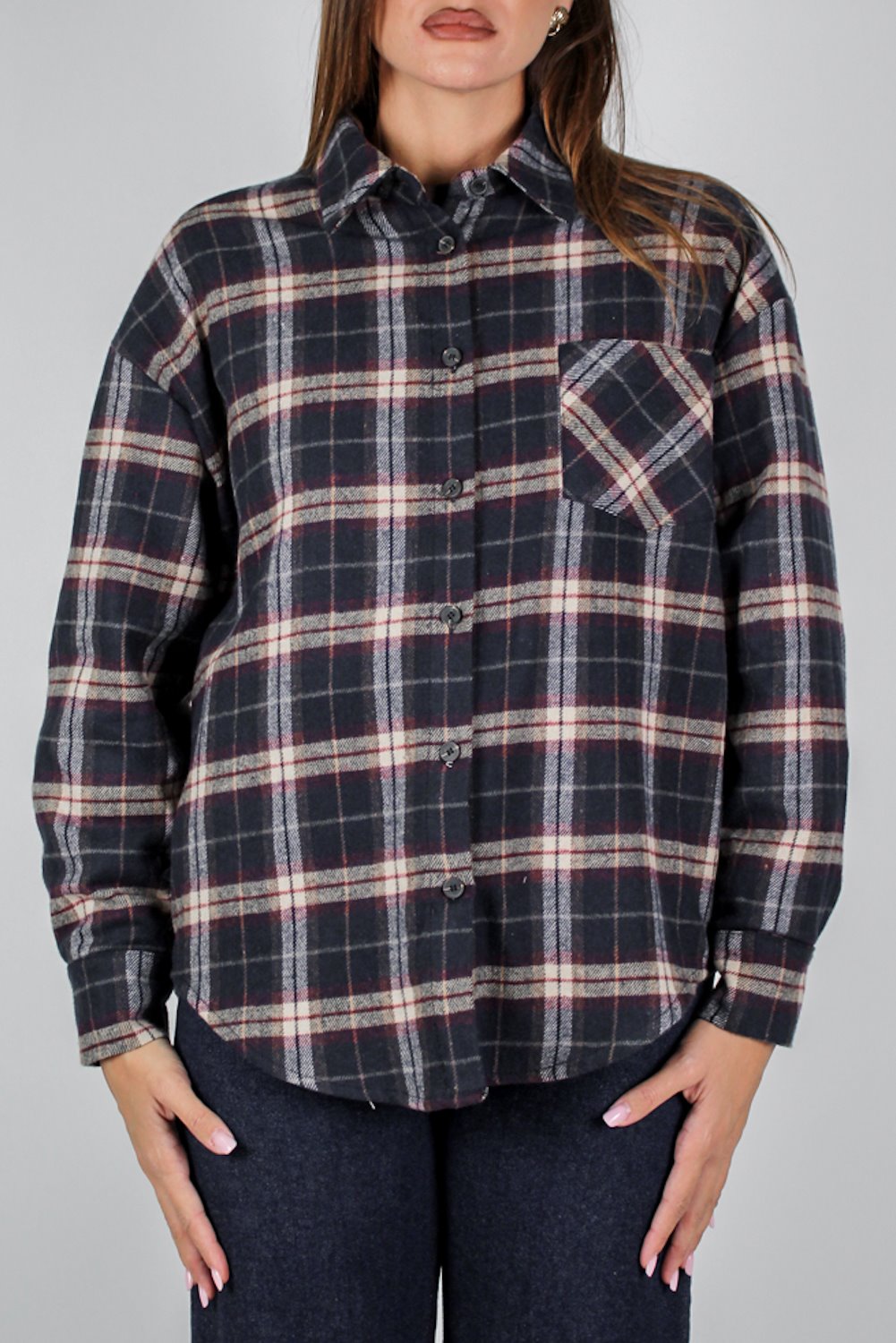 Motel - Camicia fantasia check con taschino