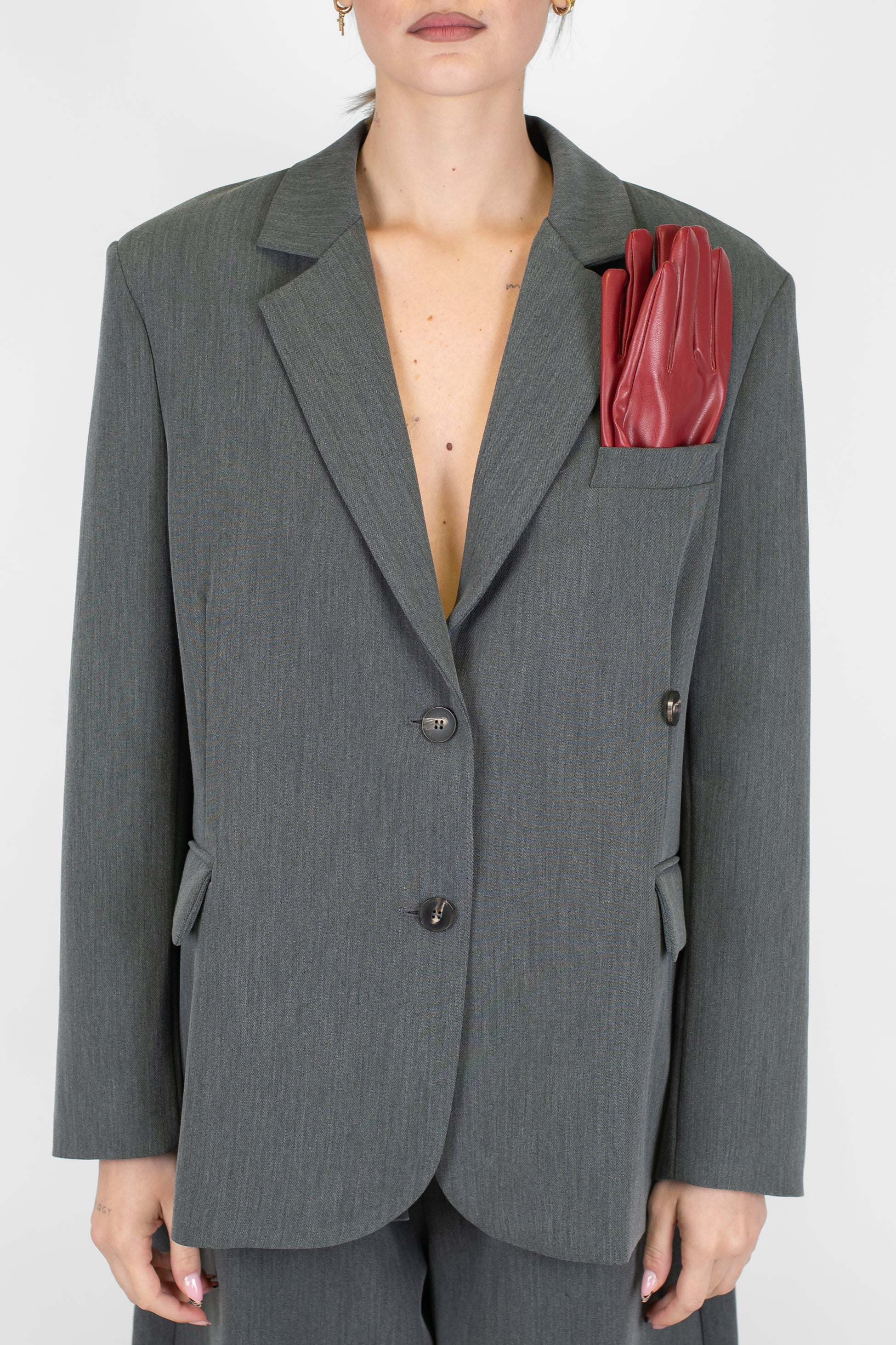 Motel - Giacca monopetto in punto milano con spalline e guanti