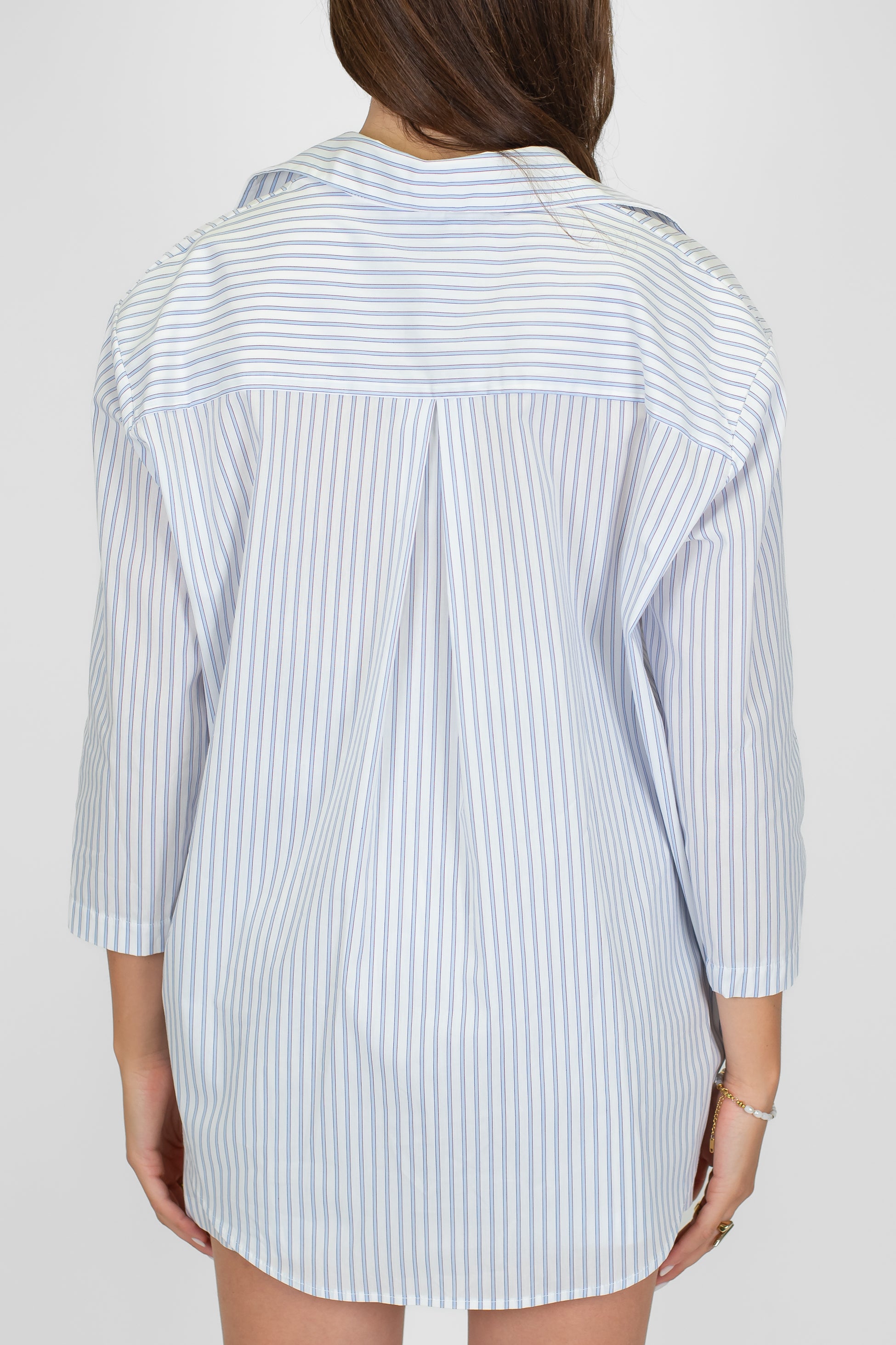 Motel - Coordinato tre pezzi fantasia a righe in cotone composto da camicia, top e shorts