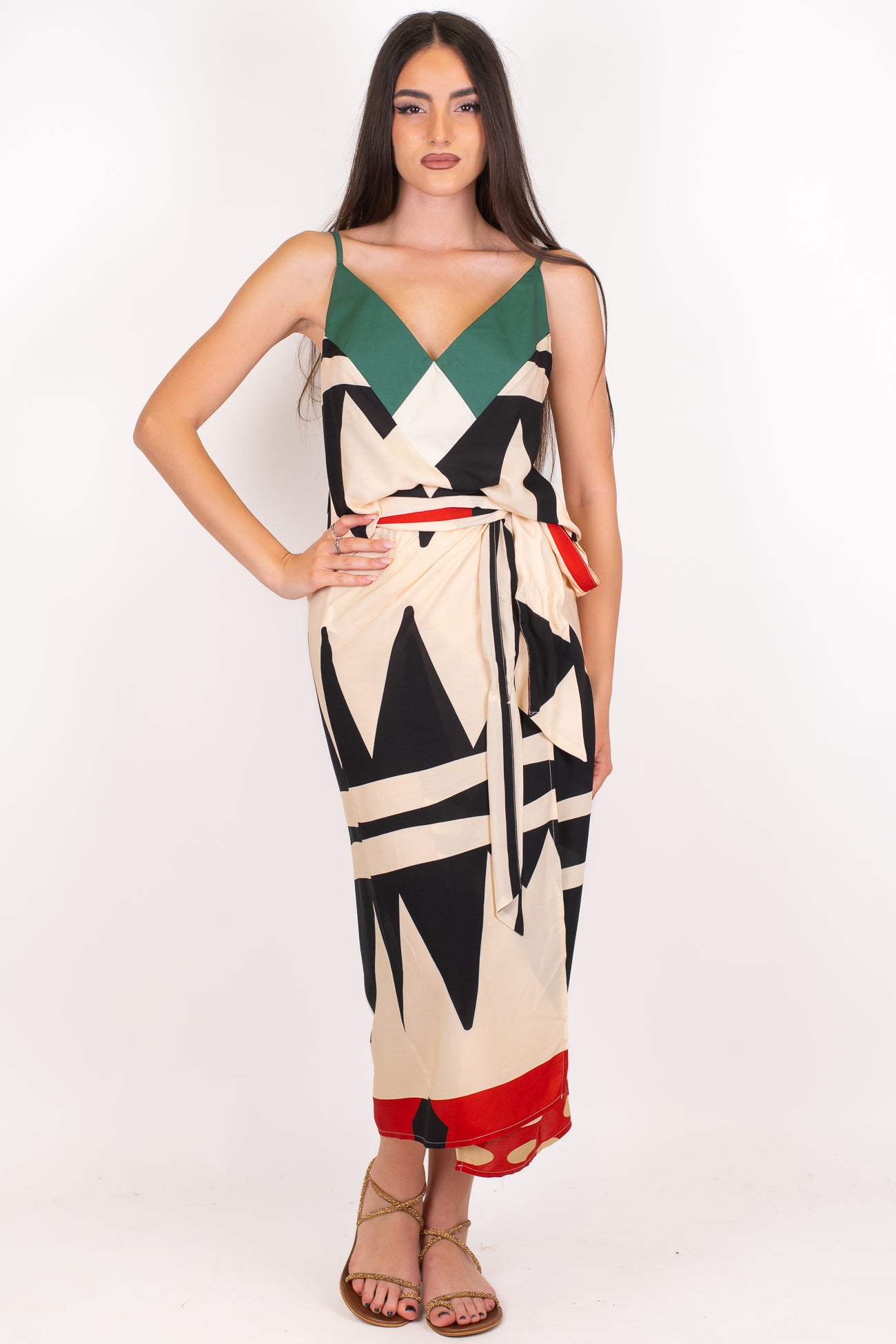 Haveone - Coordianto fantasia astratta top e gonna portafoglio in viscosa