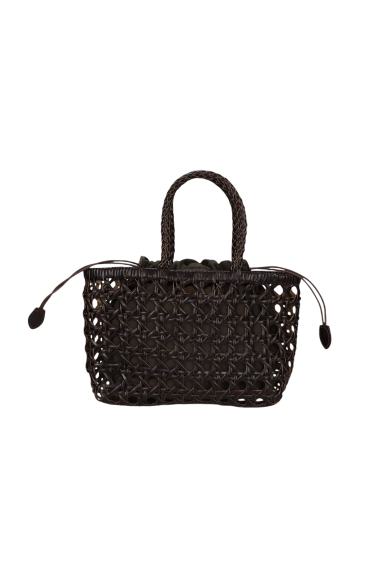 Borsa media in vera pelle intrecciata rigida