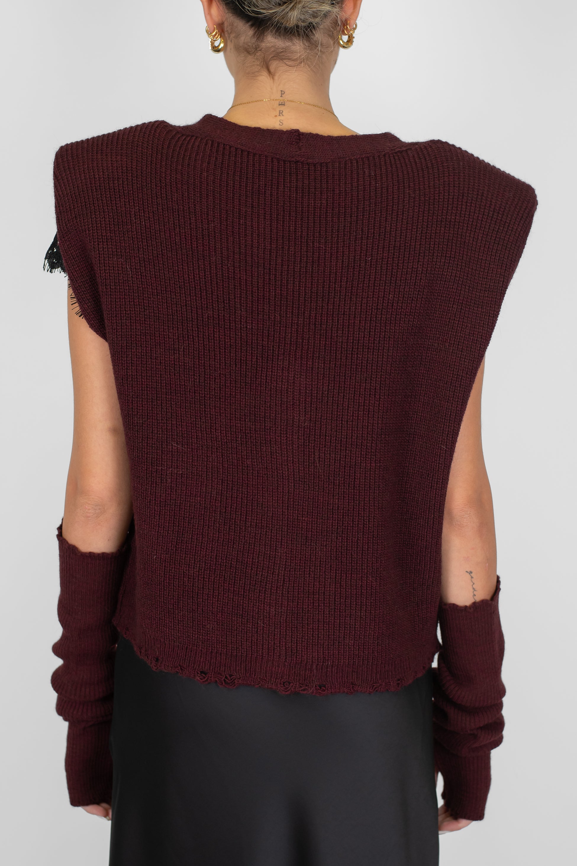 Haveone - Gilet a costine in misto lana con spalline e manicotti