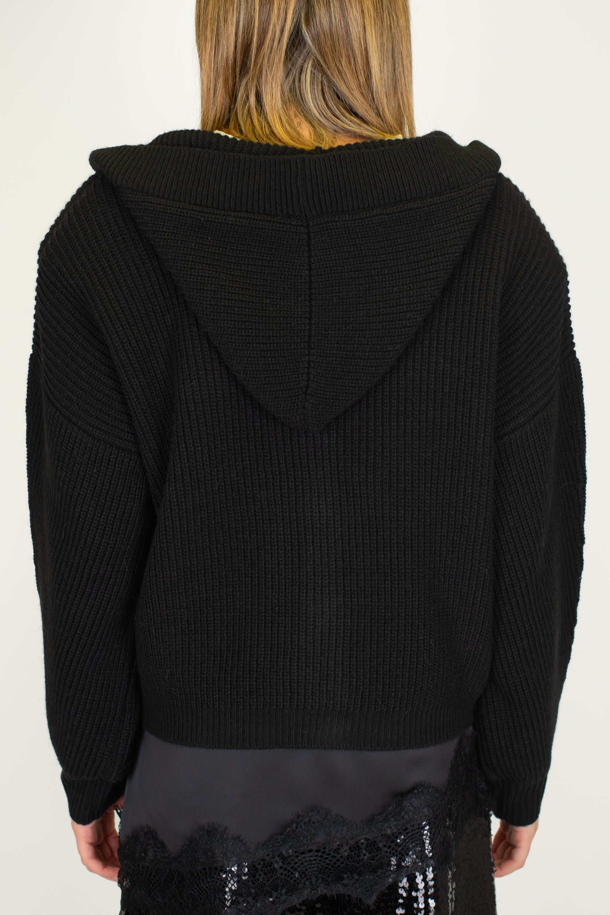 Haveone - Cardigan a costine in misto lana con spalline e cappuccio